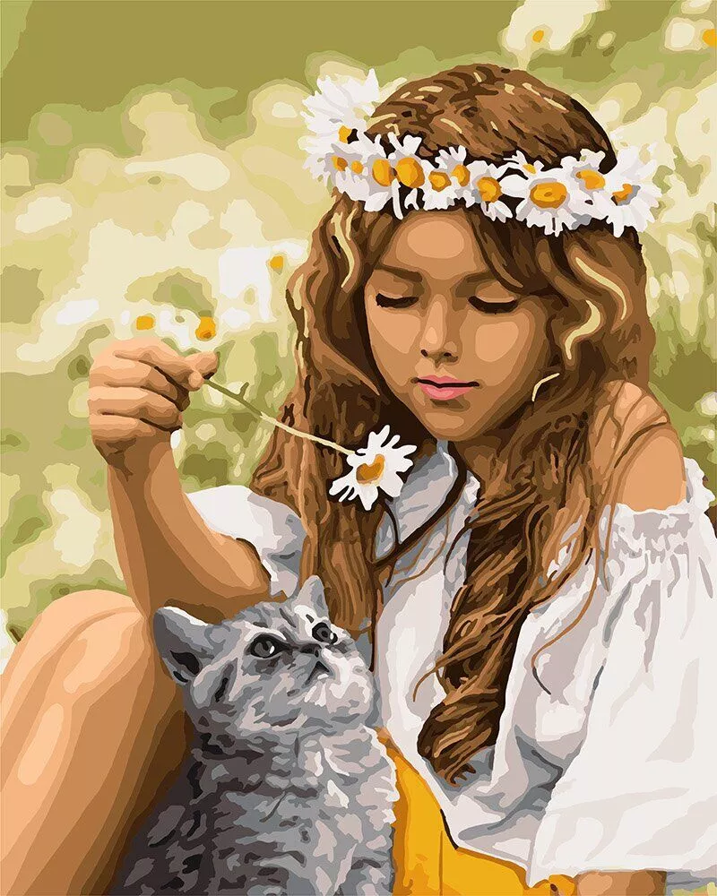 KH4706 Картина-розцвітання Відпочинок з кіткою Без коробки, фото №1