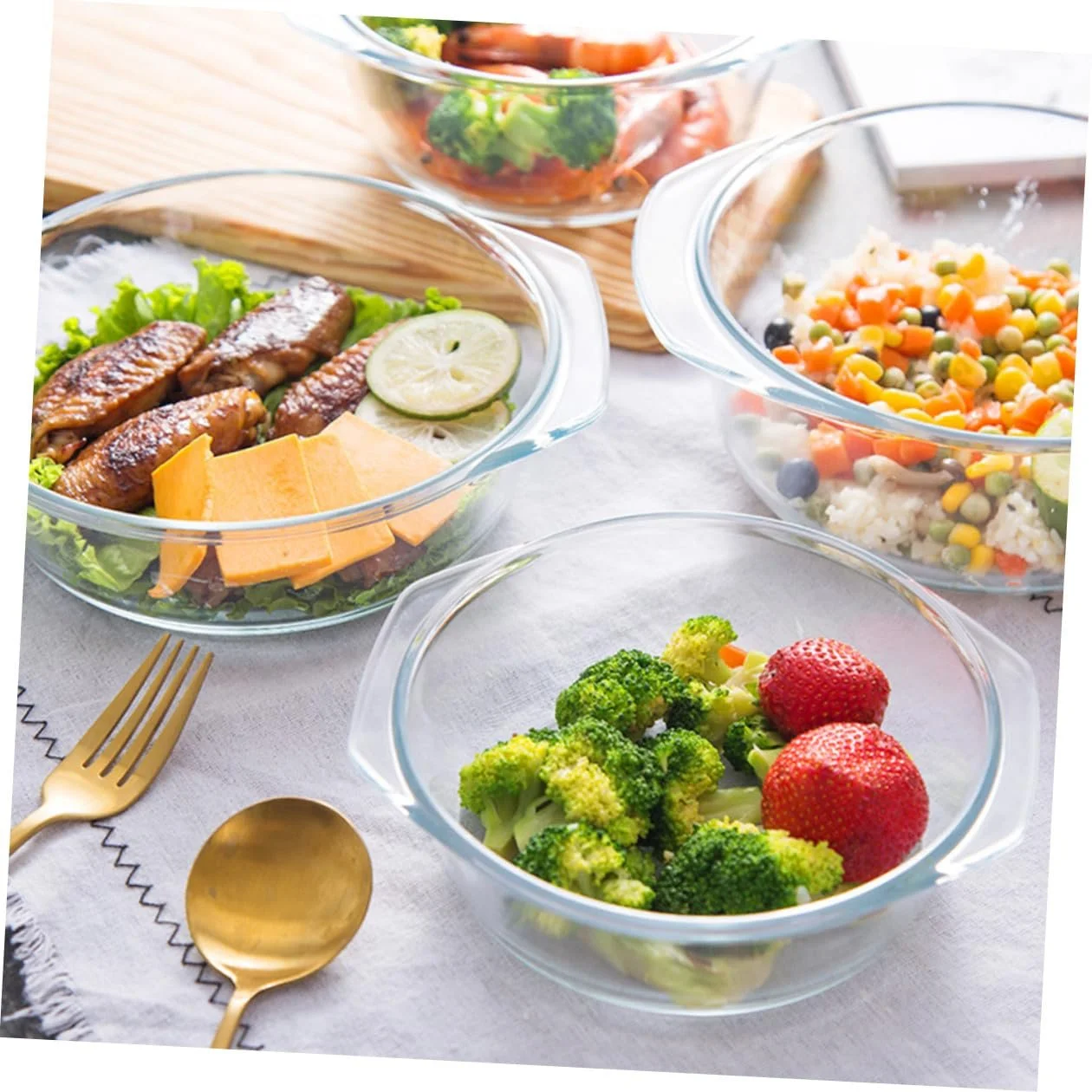 Форма для запікання скляна термостійка кругла з кришкою прозора, фото №5