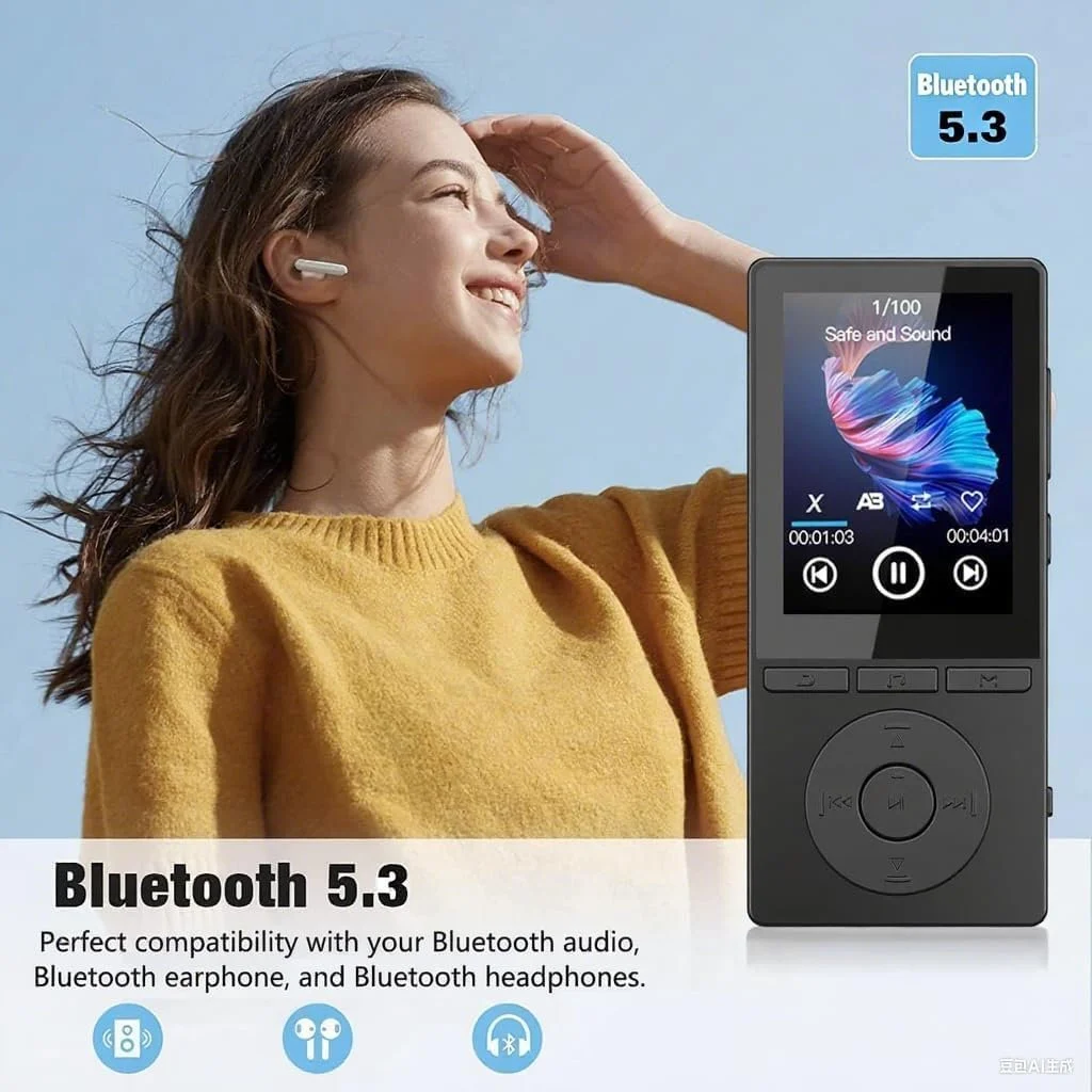 MP3-плеєр 64GB Bluetooth 5.3, MP3-плеєр з динаміком, відтворенням музики, диктофоном, електронною книгою, HiFi звуком, навушниками, підтримкою TF-карти 128GB, чорний, фото №5