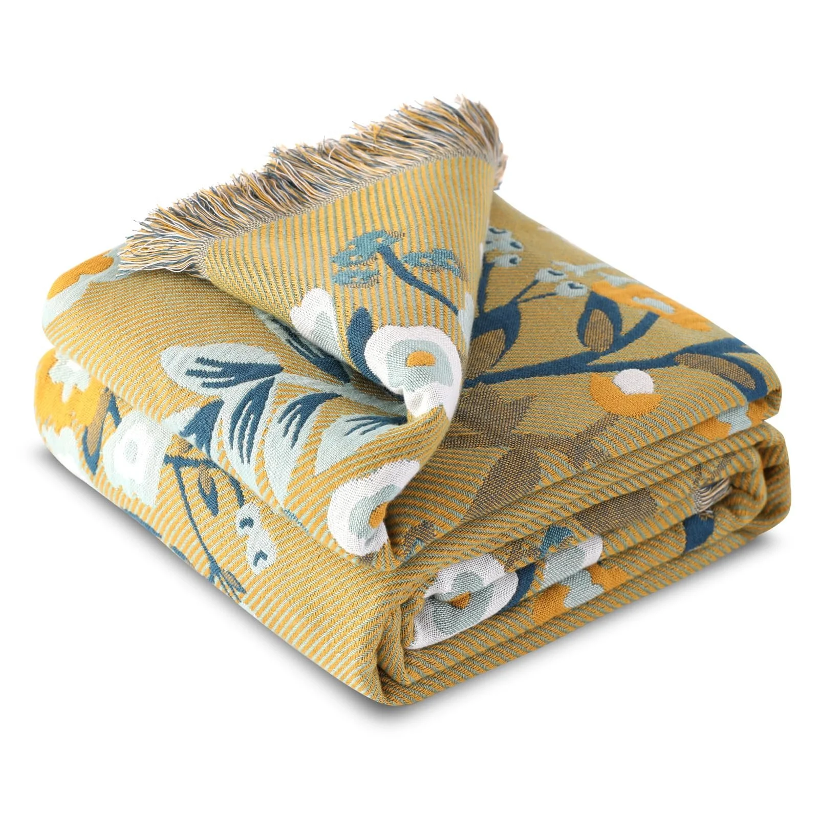 Покрывало двустороннее DECMAY Большое Богемное покрывало для дивана с кисточками 100% хлопок Оливково-зеленый 150x200см, фото №9