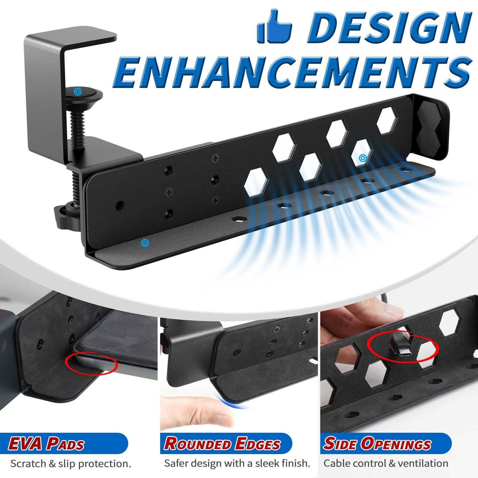 Регульований кронштейн під стіл з затискачем - не потребує свердління - сталева, фото №4