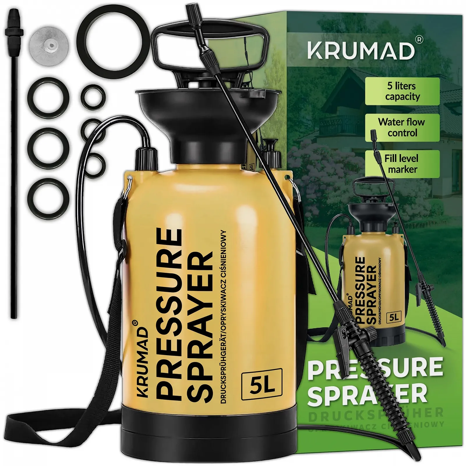 Обприскувач пневматичний KRUMAD 5 л 3.2 бар зі штангою 203.5 см, фото №1