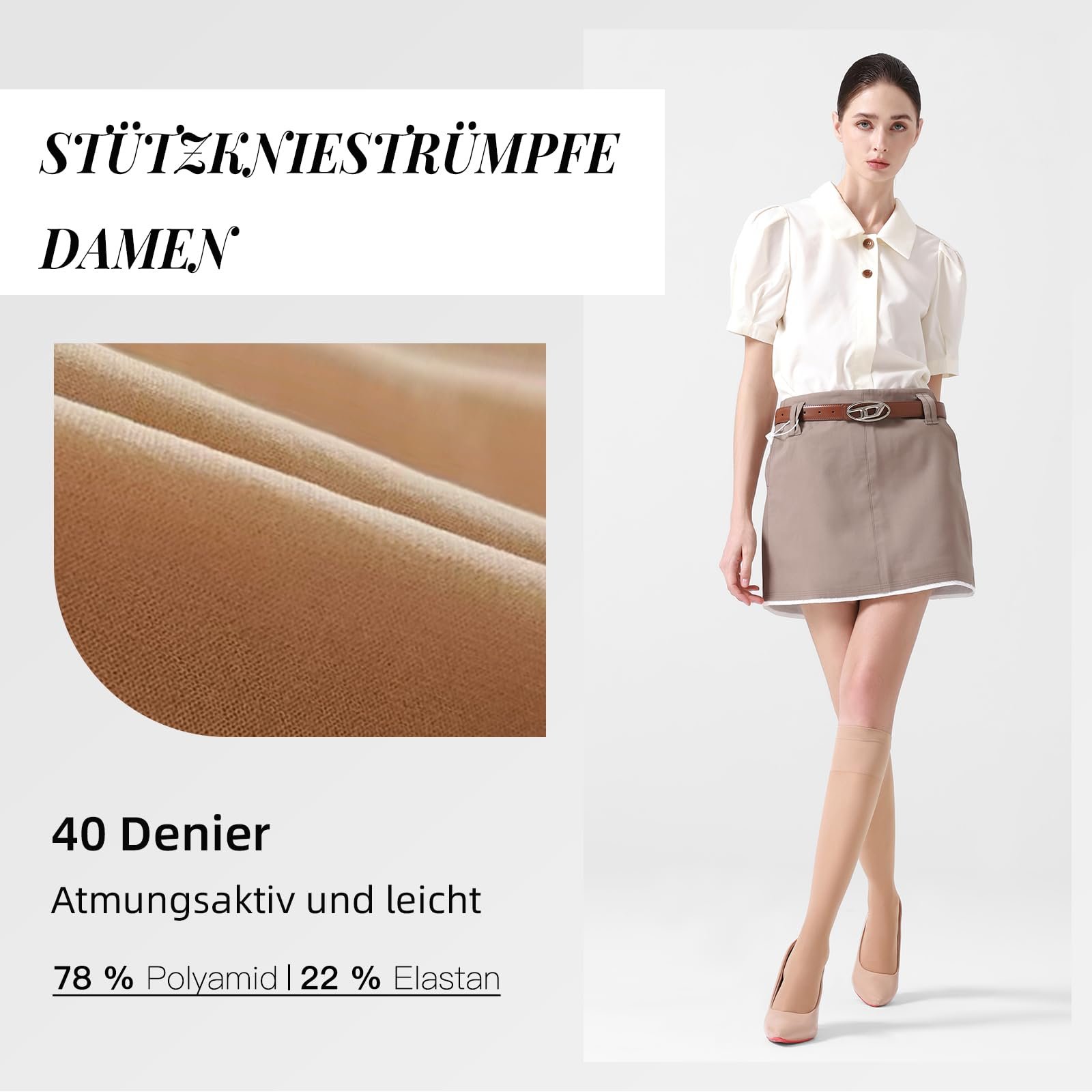 Поддерживающие женские гольфы 3 пары 40D Прозрачные нейлоновые чулки Компрессионные носки, Черный, Телесный цвет, фото №4