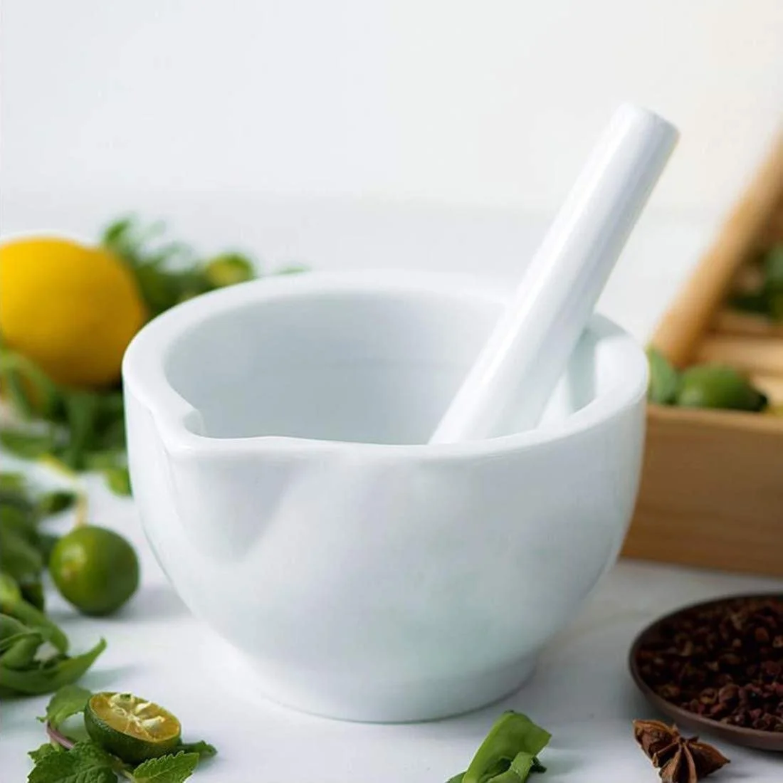 Ступка з товкачем керамічна, для спецій, імбиру, часнику, фото №3