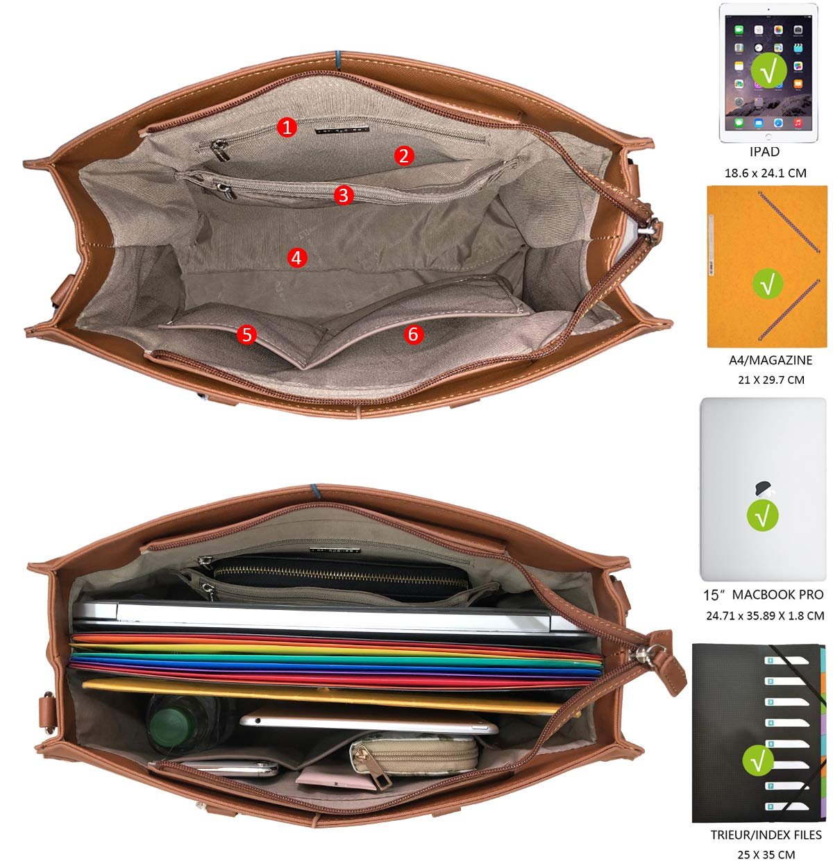 Сумка-шоппер David Jones, большая, тоут, женская, кожа PU, коричневая, фото №7