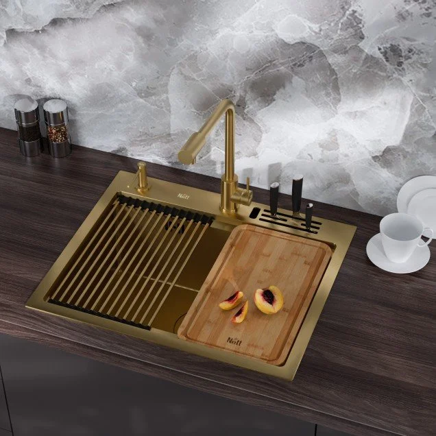 Кухонна мийка золота з нержавіючої сталі 1.5 мм багатофункціональна Nett NG-5747, фото №1 Кухонна мийка золота з нержавіючої сталі 1.5 мм багатофункціональна Nett NG-5747, фото №1