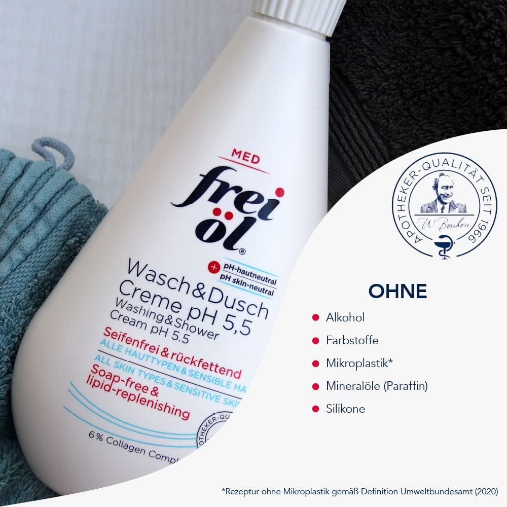 Крем для умывания и душа frei öl MED pH 5.5 без мыла 250 мл, фото №5 Крем для умывания и душа frei öl MED pH 5.5 без мыла 250 мл, фото №5
