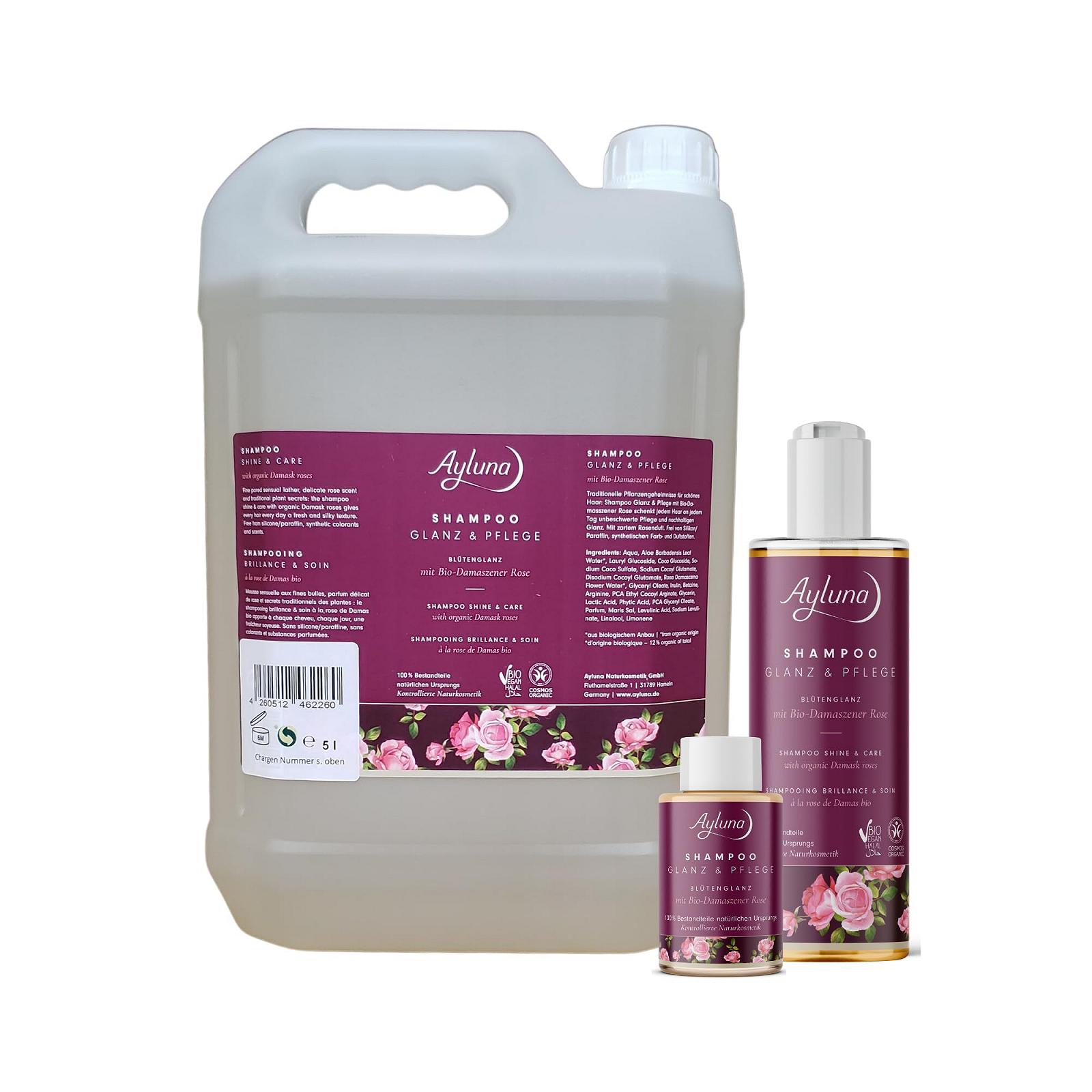 Шампунь Ayluna Naturkosmetik Shine & Care Flower Shine с органической дамасской розой в канистре 5 л, фото №4