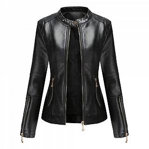 Шкіряна куртка Dissa Slim Short C258N для жінок, штучна шкіра, комір-стійка, мотоциклетна куртка на блискавці для весни та осені - Фото 1