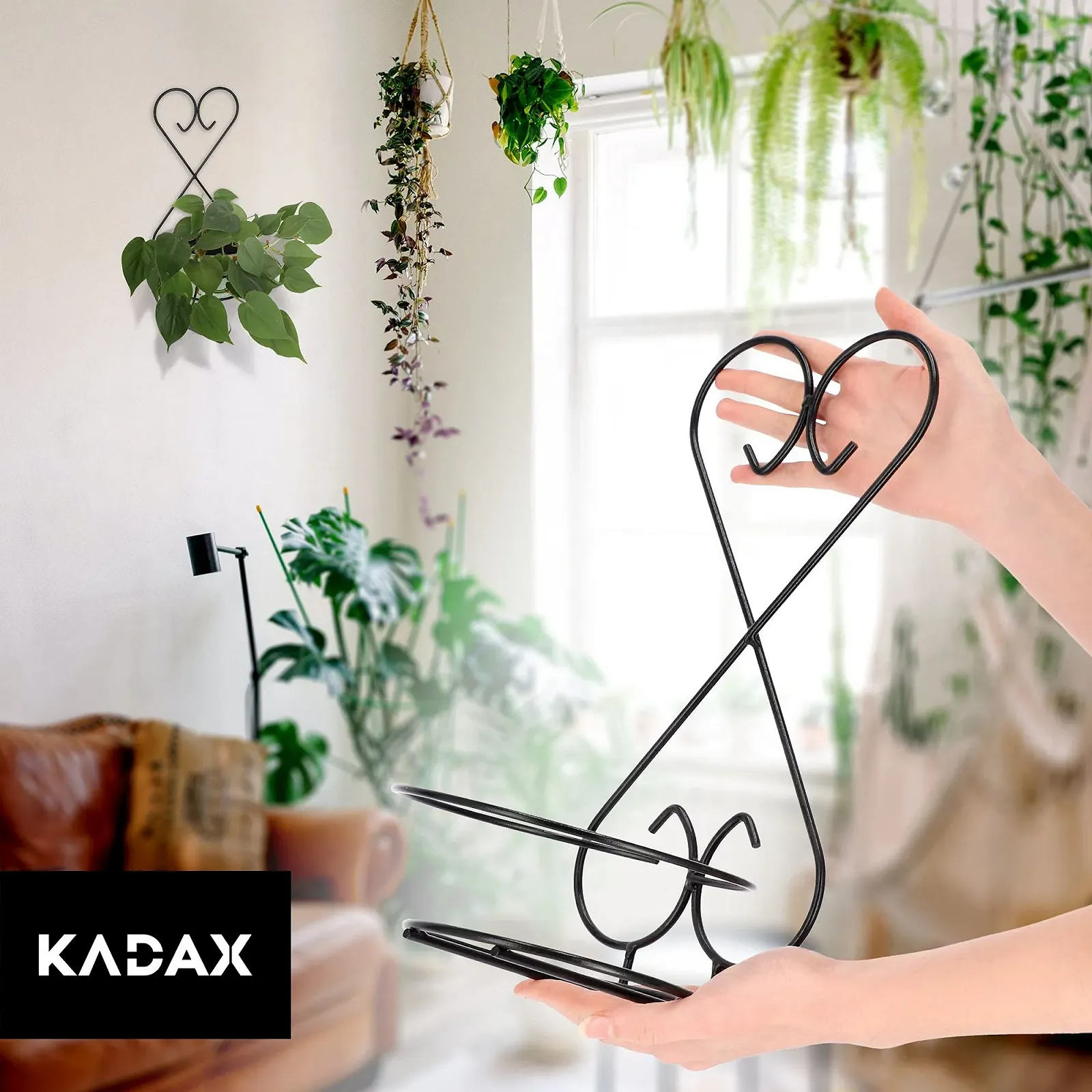Держатель для цветочного горшка KADAX Настенный стальной Черный (Сердце), фото №6