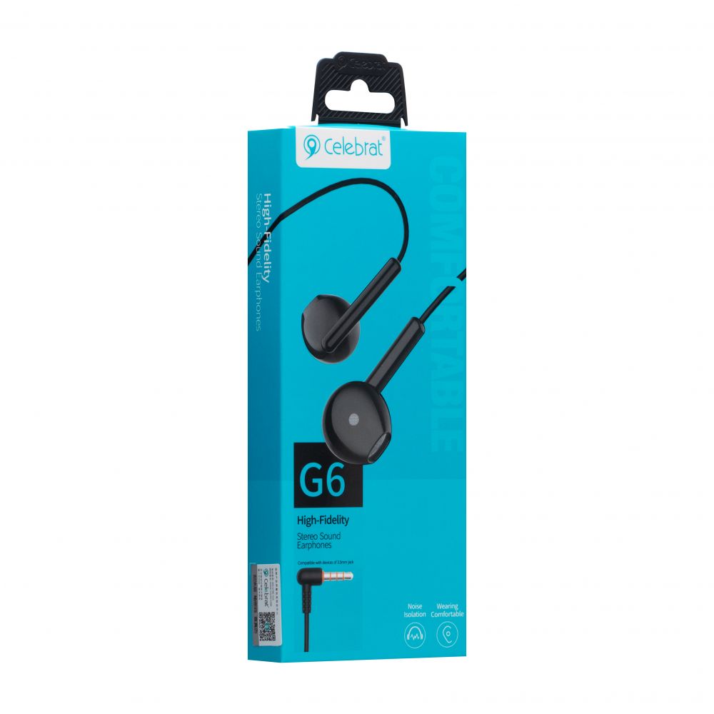 Проводные наушники Celebrat 3.5 mm G6 вкладыши с микрофоном 1.2 m Black, фото №2