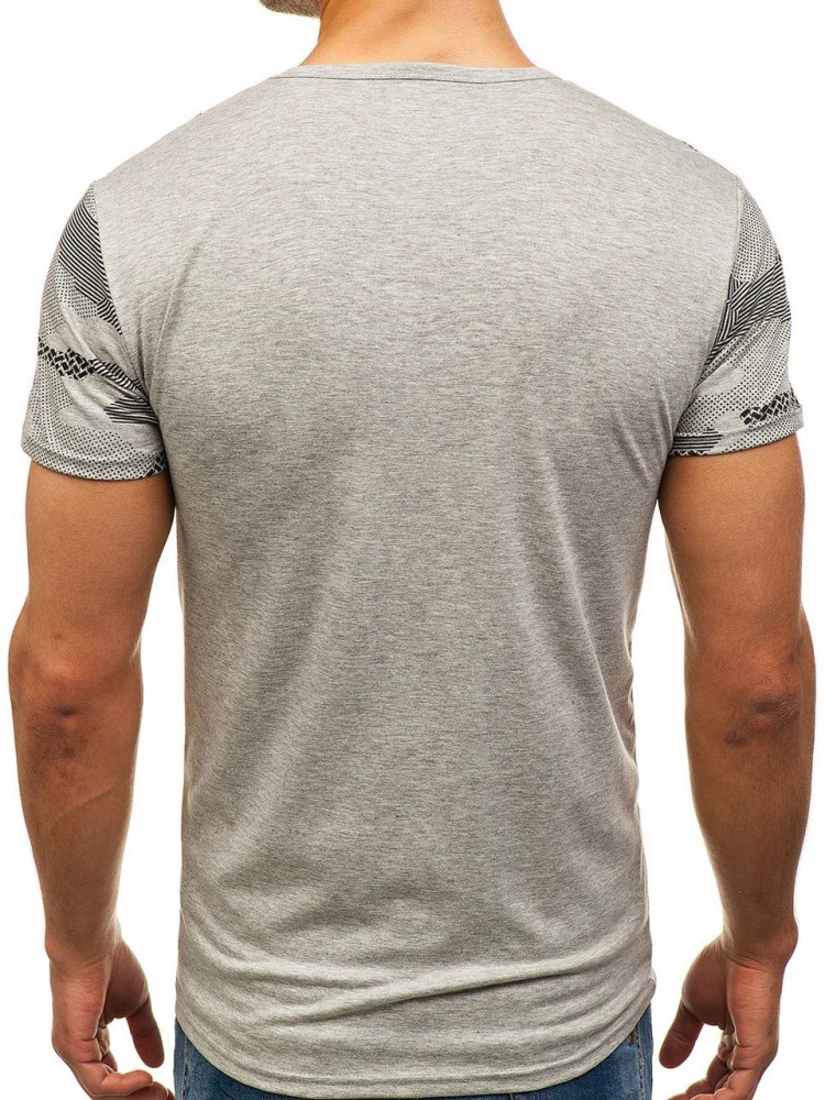 Футболка мужская удлиненная Серая с принтом, фото №5