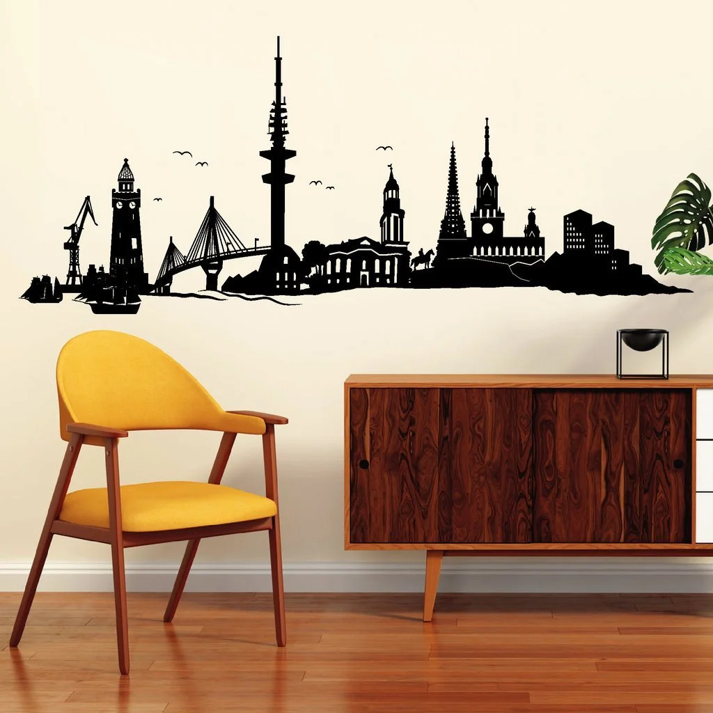 Наклейка на стену Скайлайн Гамбурга 30 цветов 3 размера, фото №4