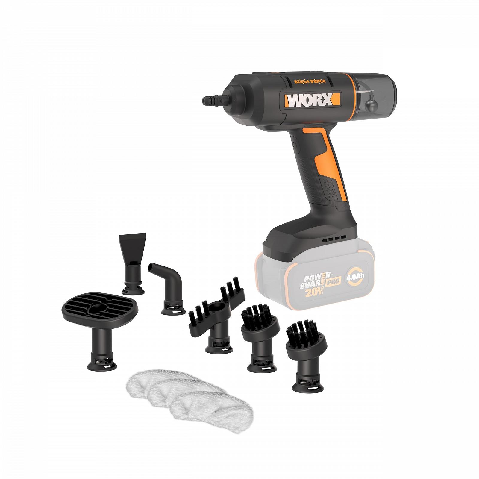 Ручной пароочиститель WORX 18V (20V MAX) WX770.9 беспроводной для 104°C, убивает микробы, предварительный нагрев 8 секунд, легкий и портативный пароочиститель для дома и автомобиля, без аккумулятора и зарядного устройства, фото №1