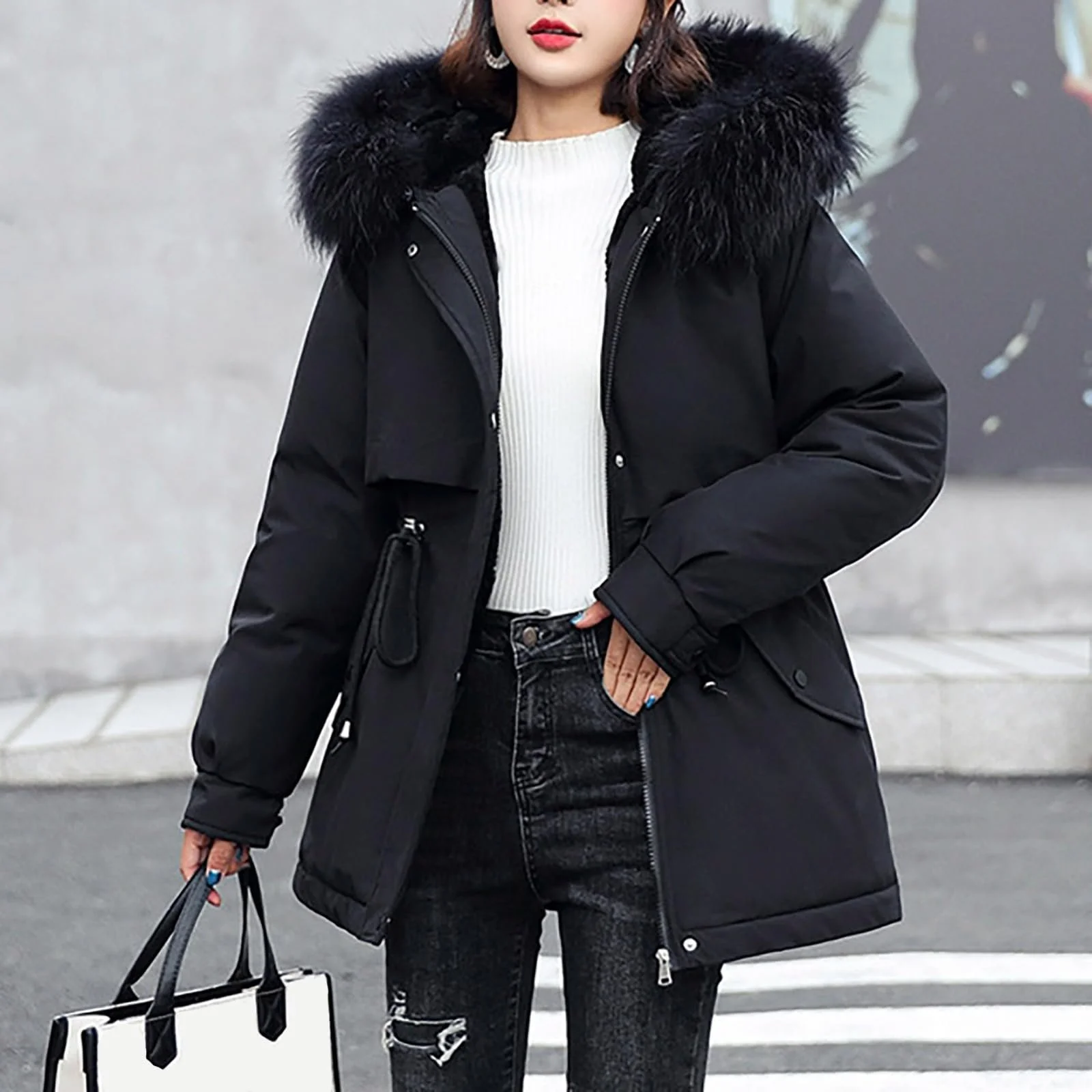 Парка Жіноча Демісезонна На Флісі З Штучним Хутром Тепла Довга З Капюшоном, фото №8