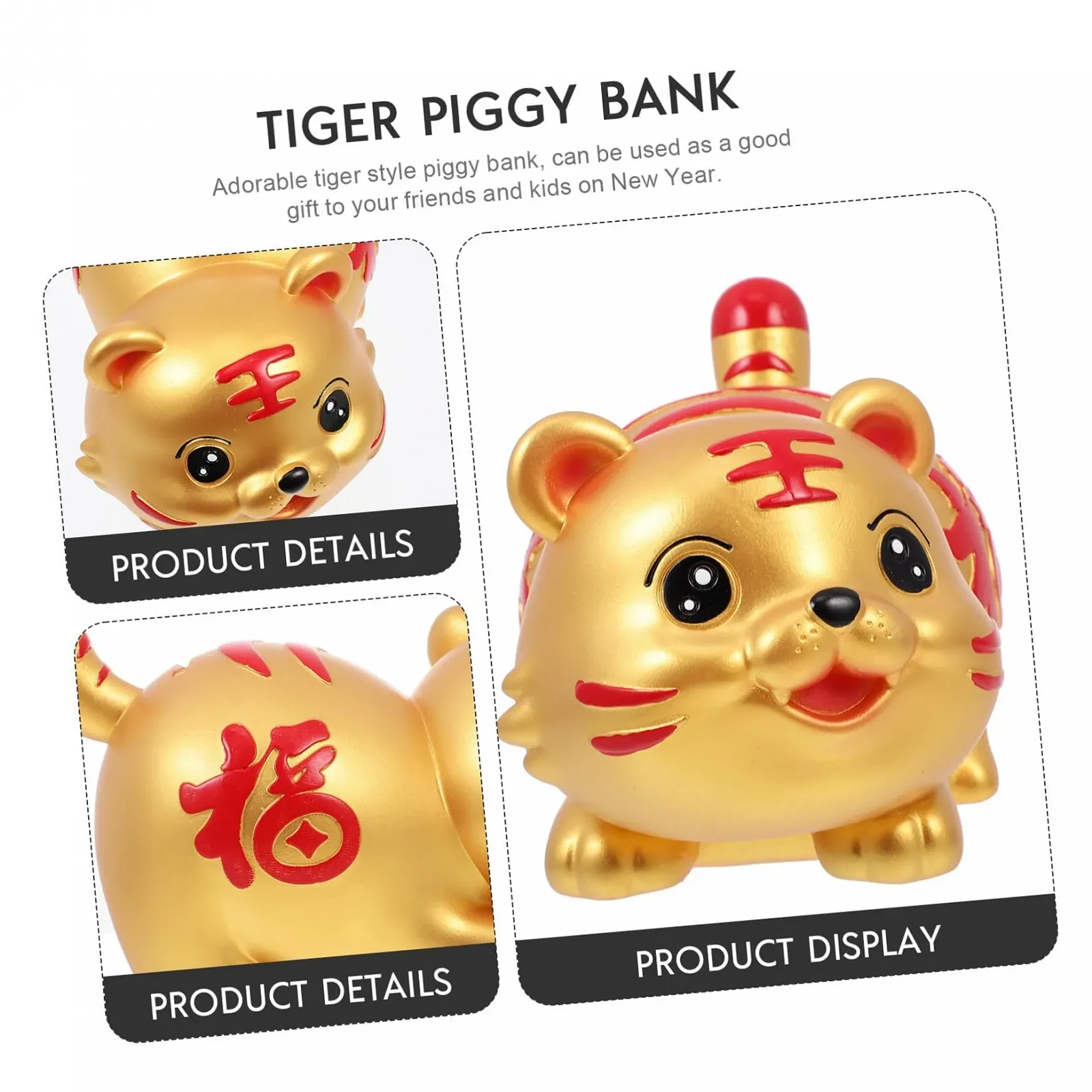 Копилка VICASKY Тигр Небьющаяся Золотистая для детской комнаты, фото №6