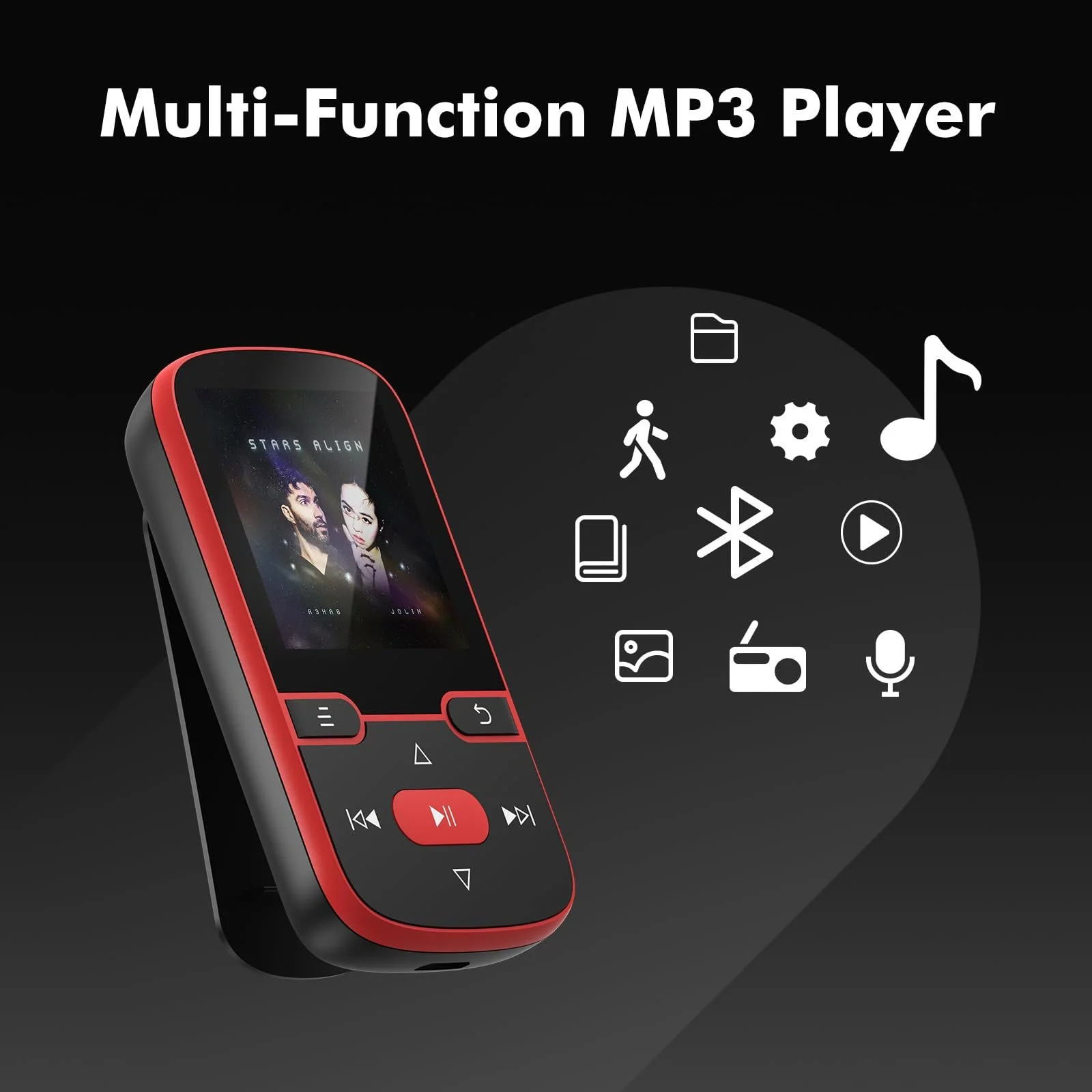 MP3-плеер 64 GB Bluetooth 5.3 с клипсой, детский HiFi спортивный музыкальный плеер, 1.5-дюймовый экран, FM-радио/шагомер/диктофон, вес 28 г, TF-карта до 128G, фото №7