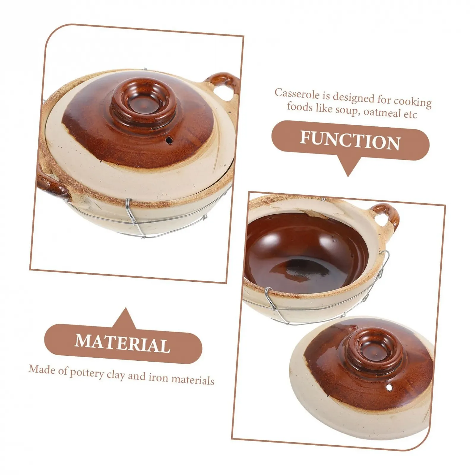 Горщик для запікання керамічний з ручкою 0.5 л, фото №4