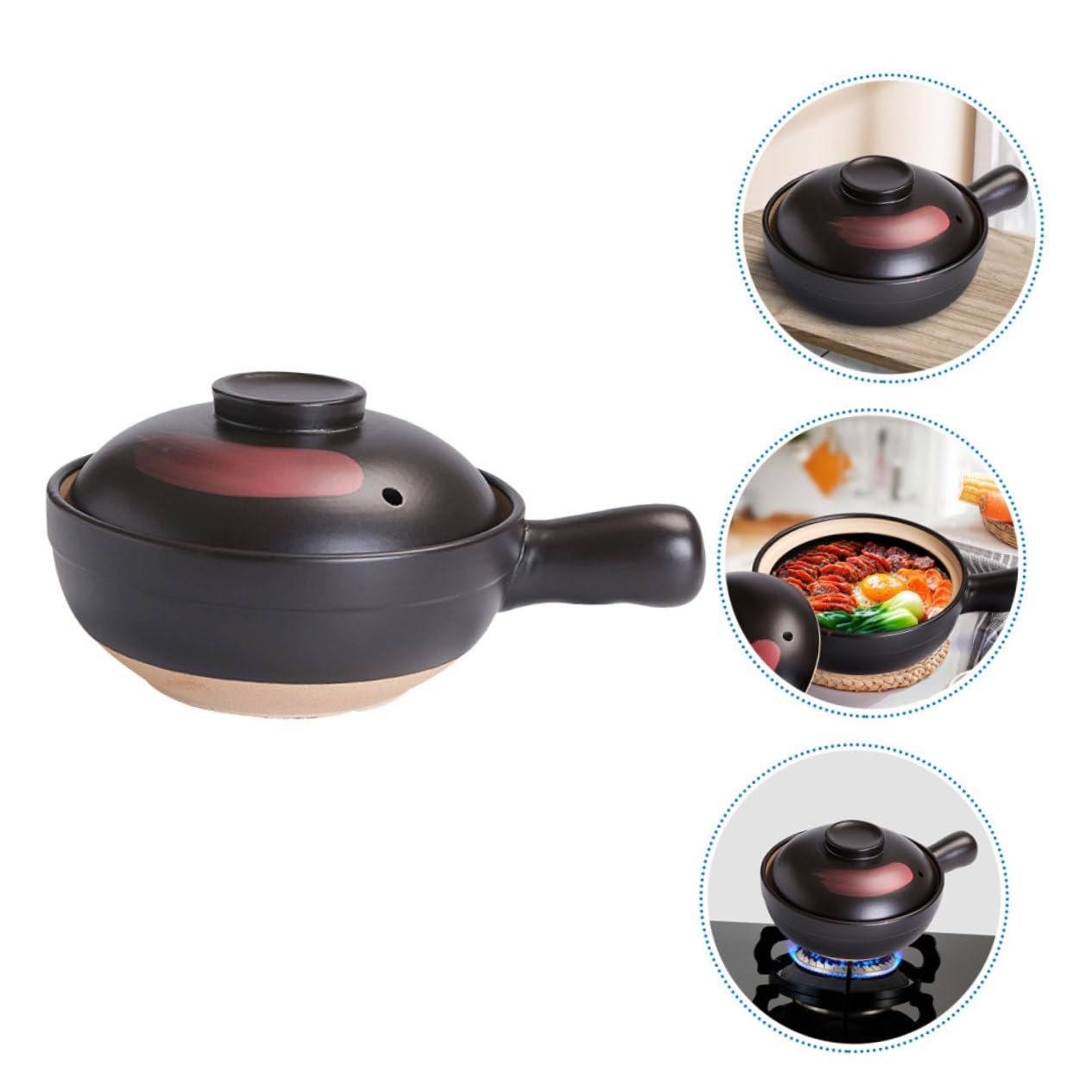 Горшок для приготовления Classic Clay Pot глиняный малый с одной ручкой термостойкий для газовых плит, фото №4