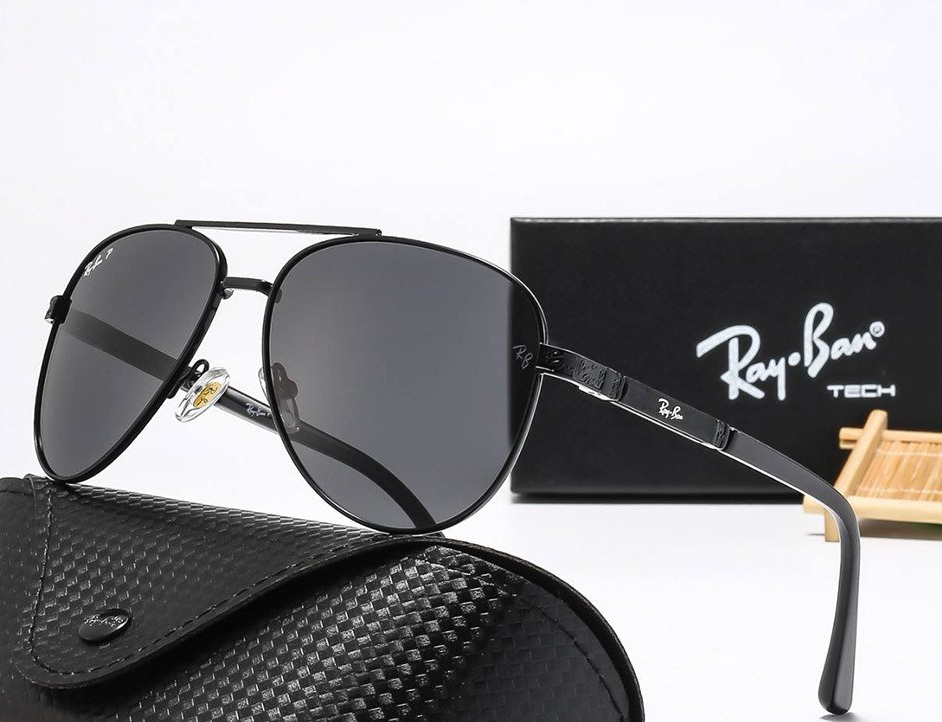 Мужские солнцезащитные очки-авиаторы Ray Ban черные с поляризацией, фото №1