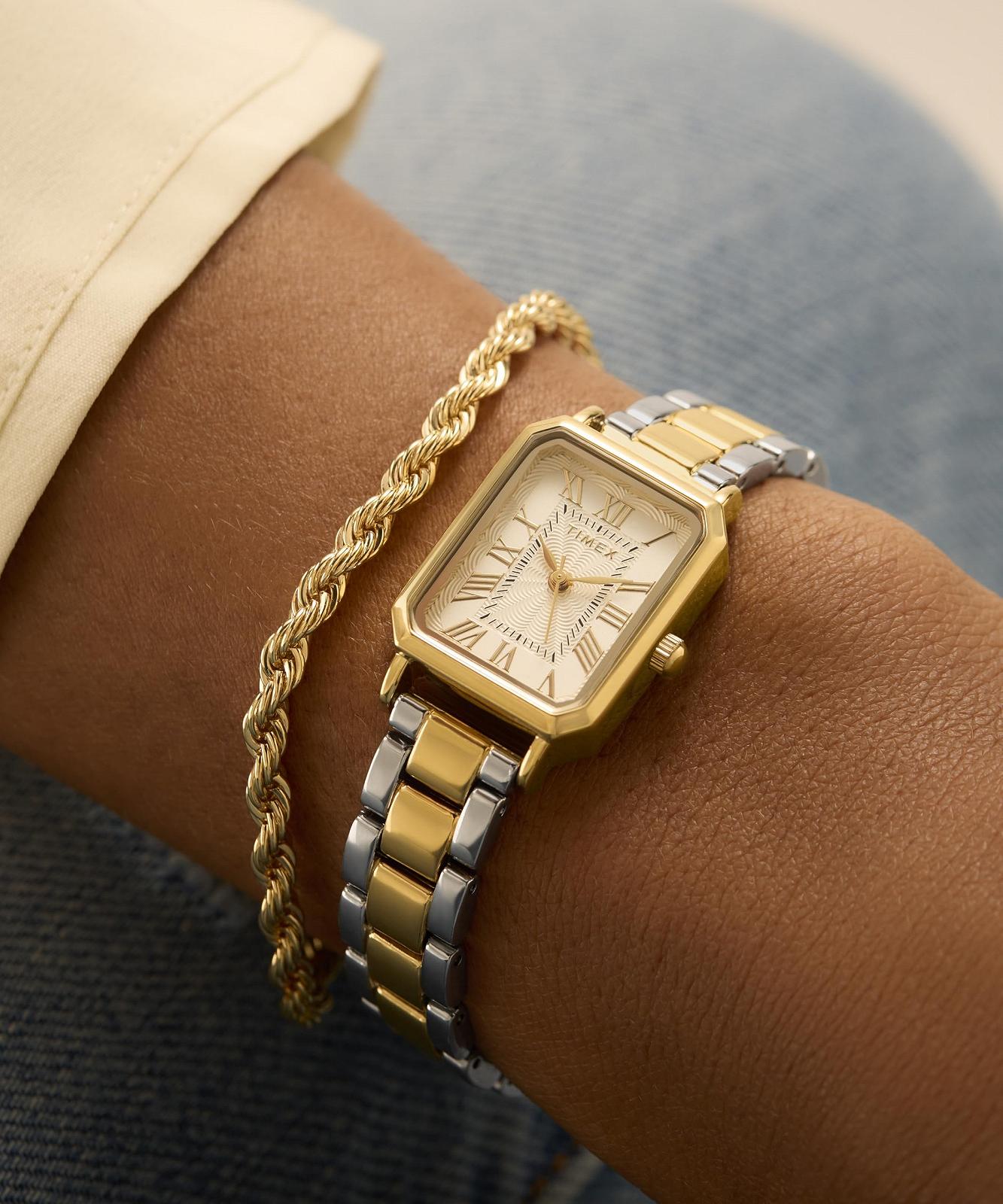 Жіночий годинник Timex Trend 21мм Двоколірний Браслет зі сплаву Білий циферблат Двоколірний корпус TW2Y01300, різнокольоровий, Браслет, фото №6