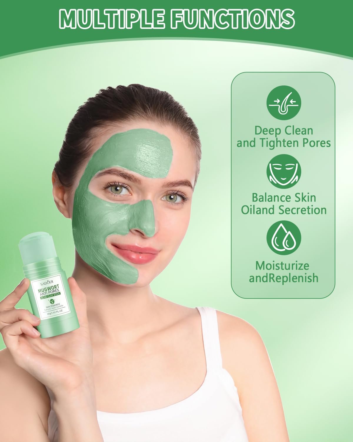 Маска-стік Зелений Чай для глибокого очищення пор, з екстрактом зеленого чаю, 2 шт, фото №5