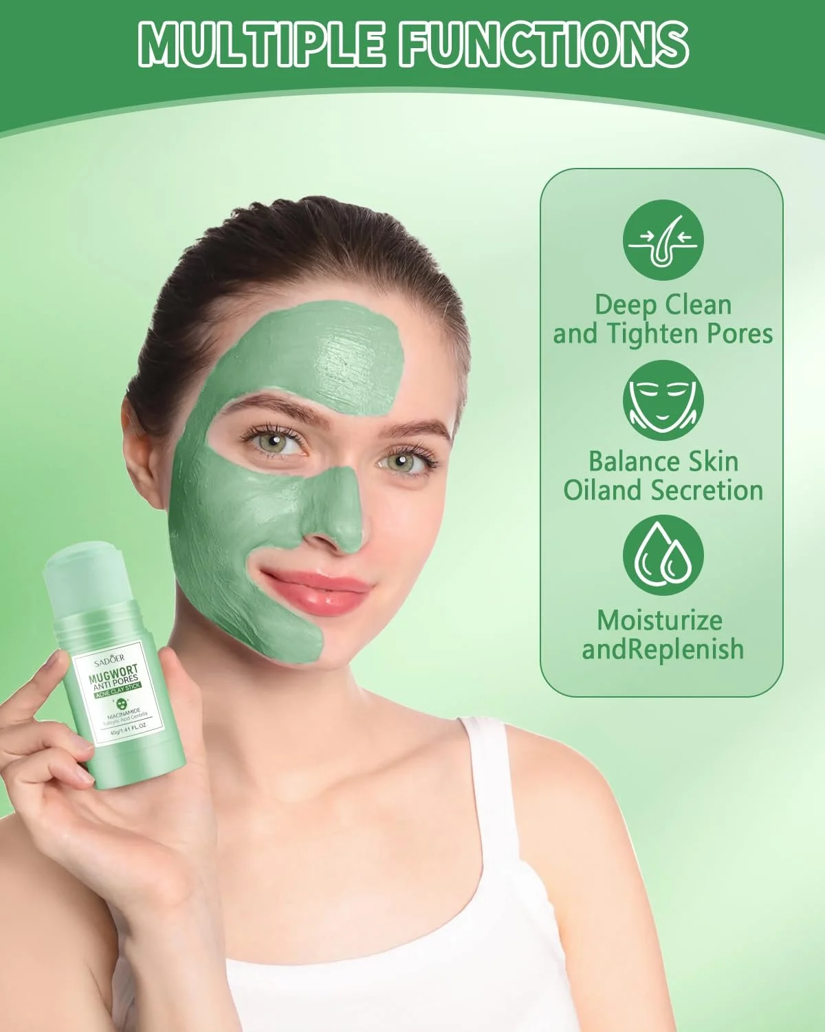 Маска-стик Зеленый Чай для глубокого очищения пор, с экстрактом зеленого чая, для очищения, увлажнения, удаляет черные точки, для всех типов кожи, 2 шт, фото №5