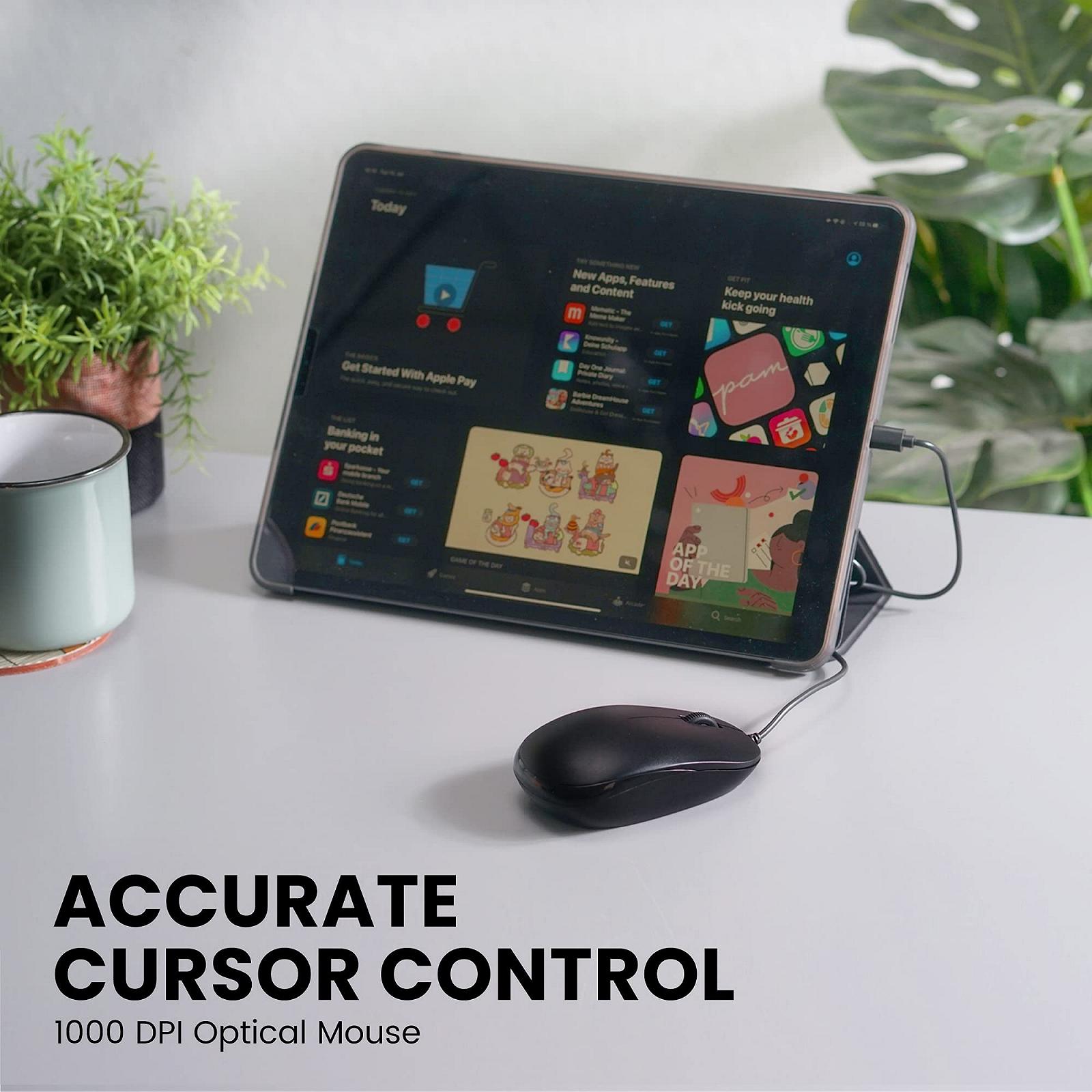 Миша дротова Perixx PERIMICE-201C USB-C оптична 3 кнопки, коліщатко прокручування, 1000 DPI - Чорний, фото №5