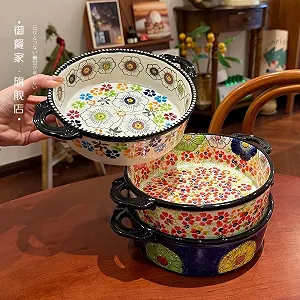 Форма для запекания керамическая круглая винтажная 950 мл с двумя ручками synthetic.ua - Фото 1