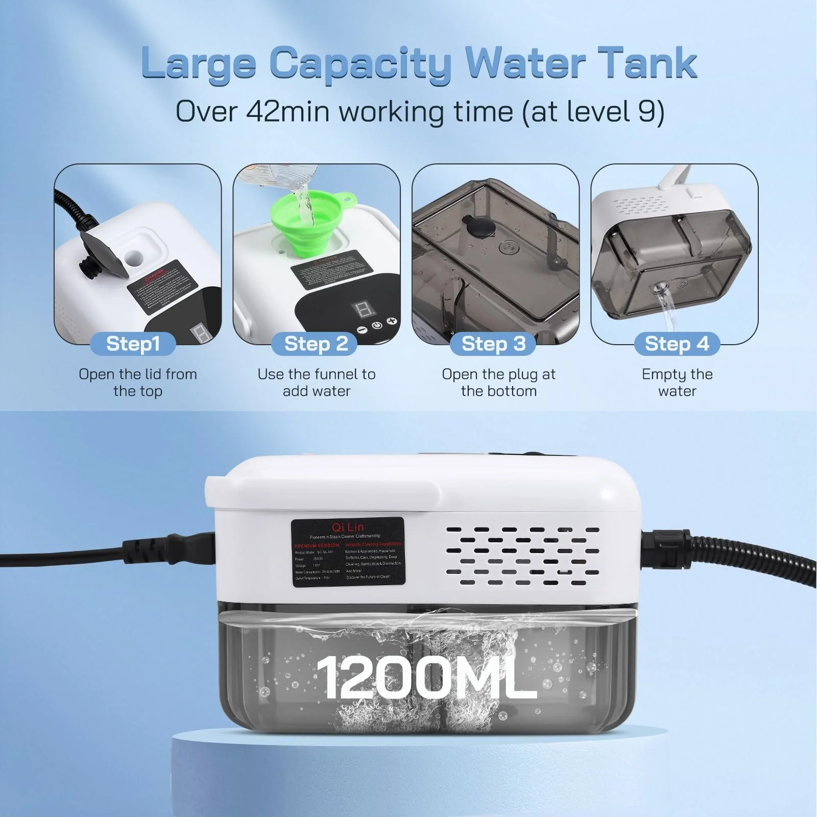 Пароочисник ручний 2500 W 1200 ml 9 швидкостей, фото №4 Пароочисник ручний 2500 W 1200 ml 9 швидкостей, фото №4