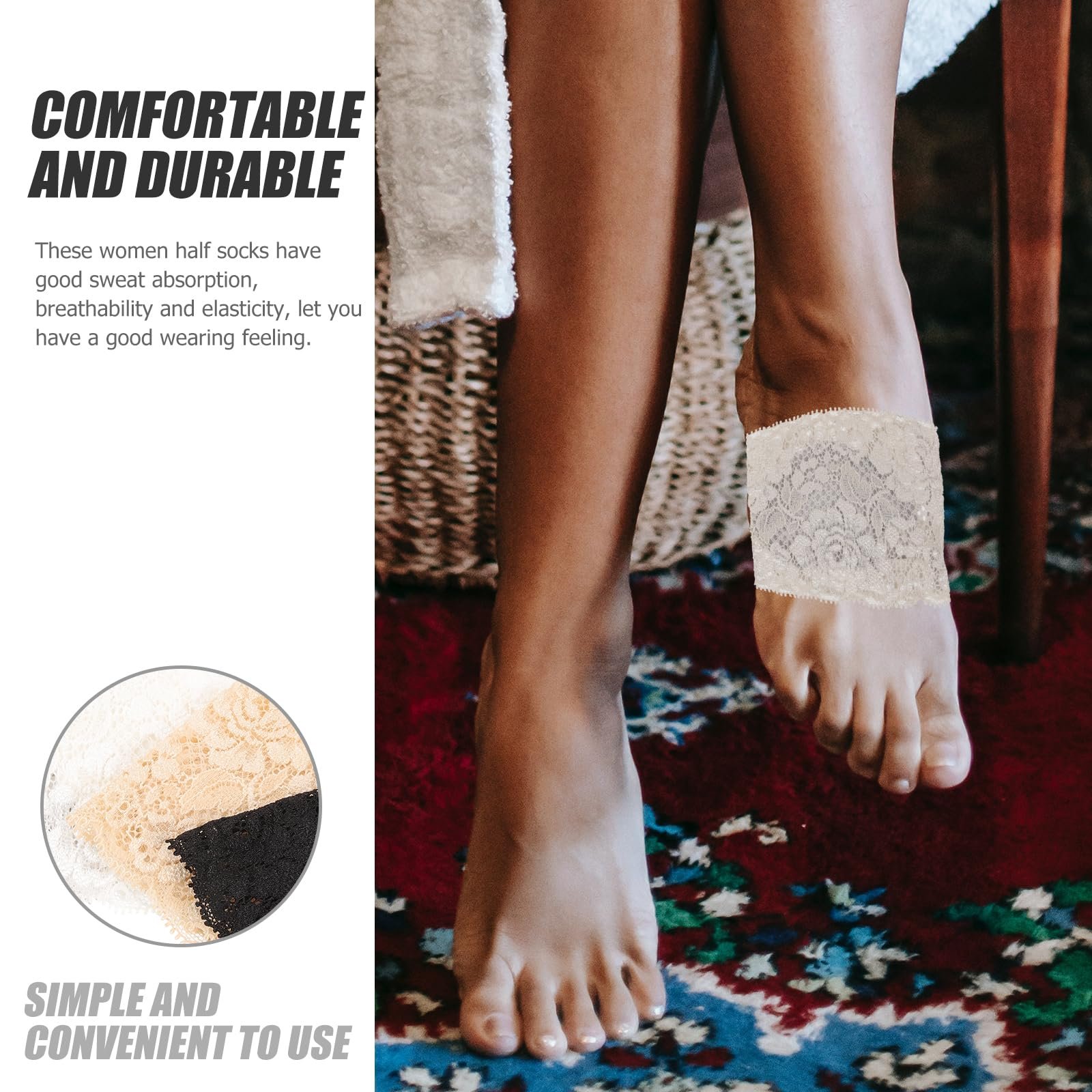 Носки PACKOVE женские полуноски для высоких каблуков, невидимые, с кружевом, открытые - 4 пары, фото №5