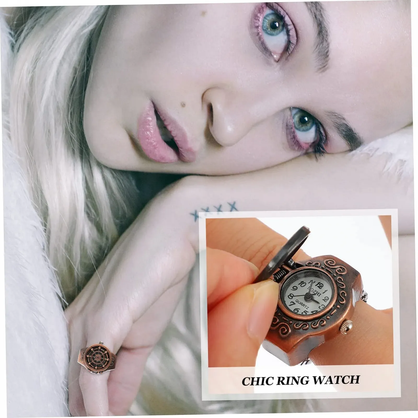 Кольцо-часы LIFKOME 2 шт. Мужской, цифровой, антикоррозийный, из цинкового сплава, с головой призрака, кофейный, фото №4 Кольцо-часы LIFKOME 2 шт. Мужской, цифровой, антикоррозийный, из цинкового сплава, с головой призрака, кофейный, фото №4