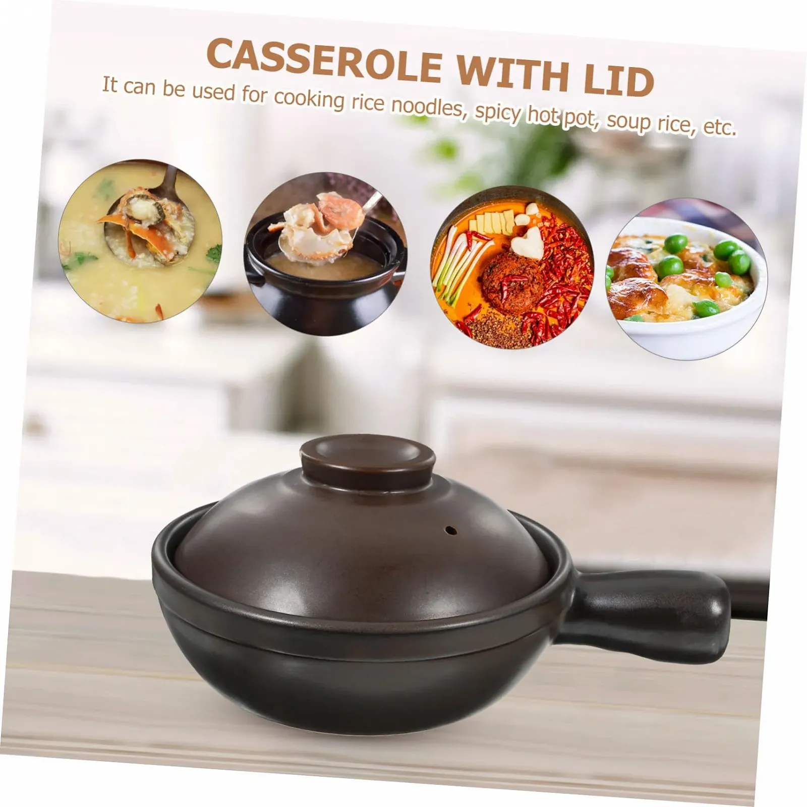 Глиняный горшок Toyvian традиционный малый с крышкой и одной ручкой керамический термостойкий для газовых плит, фото №5