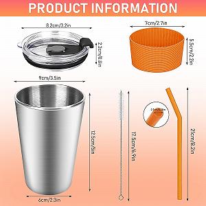 Набор кружек из нержавеющей стали с крышкой и соломинками, 10 шт, 500 мл, детские, многоразовые, с силиконовым чехлом для детей, мальчиков, девочек synthetic.ua - Фото 1