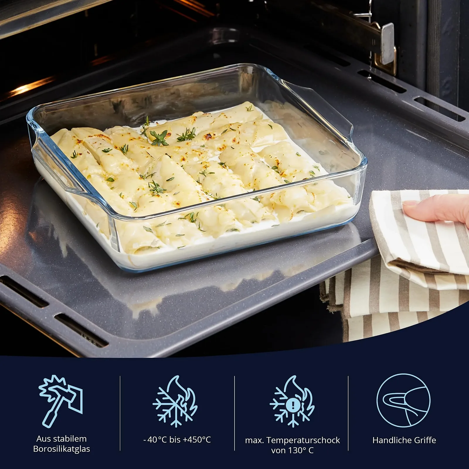 Форма для запікання KHG 1.5 L квадратна скляна з кришкою 24 x 20 x 5 см, фото №5