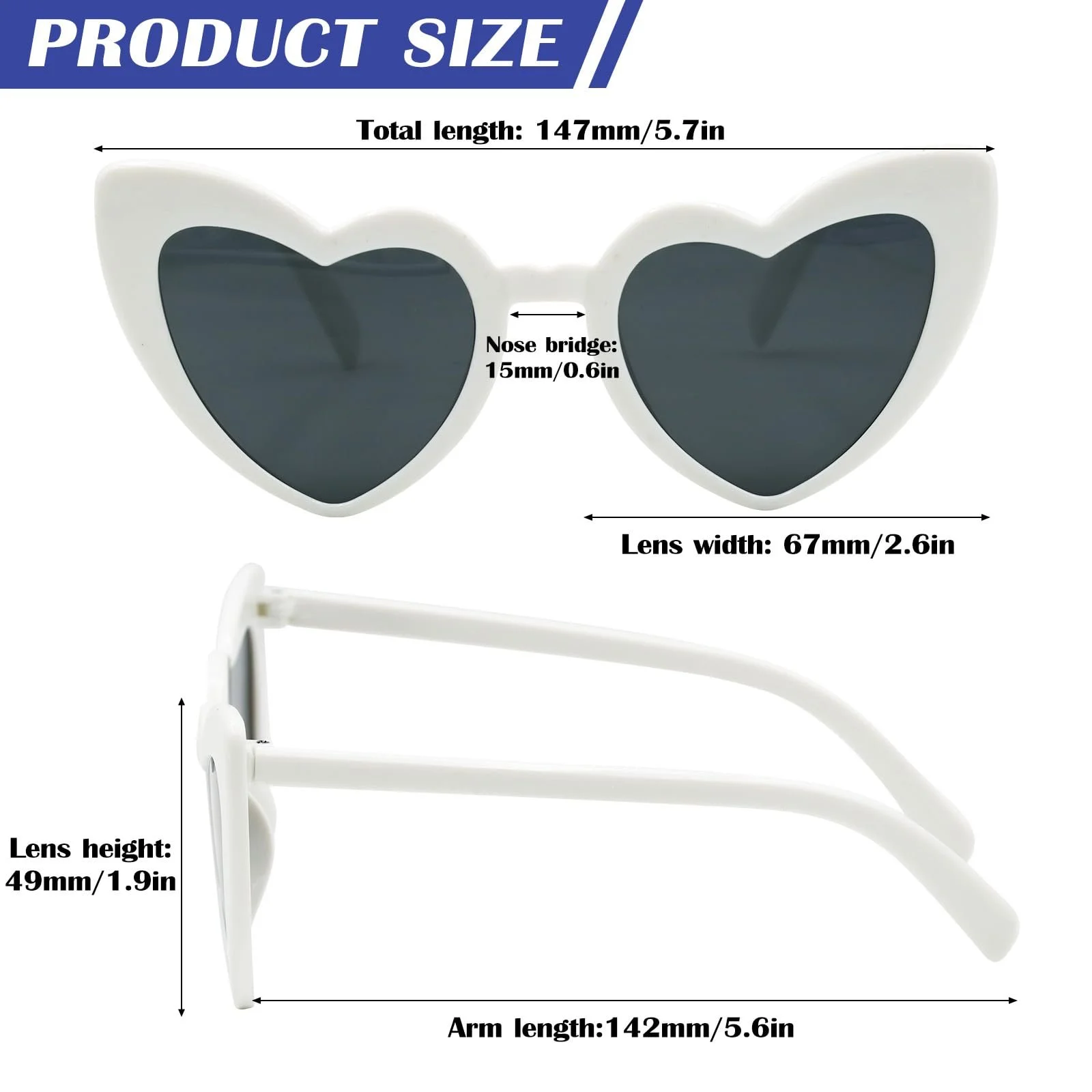 Солнцезащитные Очки VEGCOO Винтажные Сердце Черный и Белый, 6 штук, фото №2