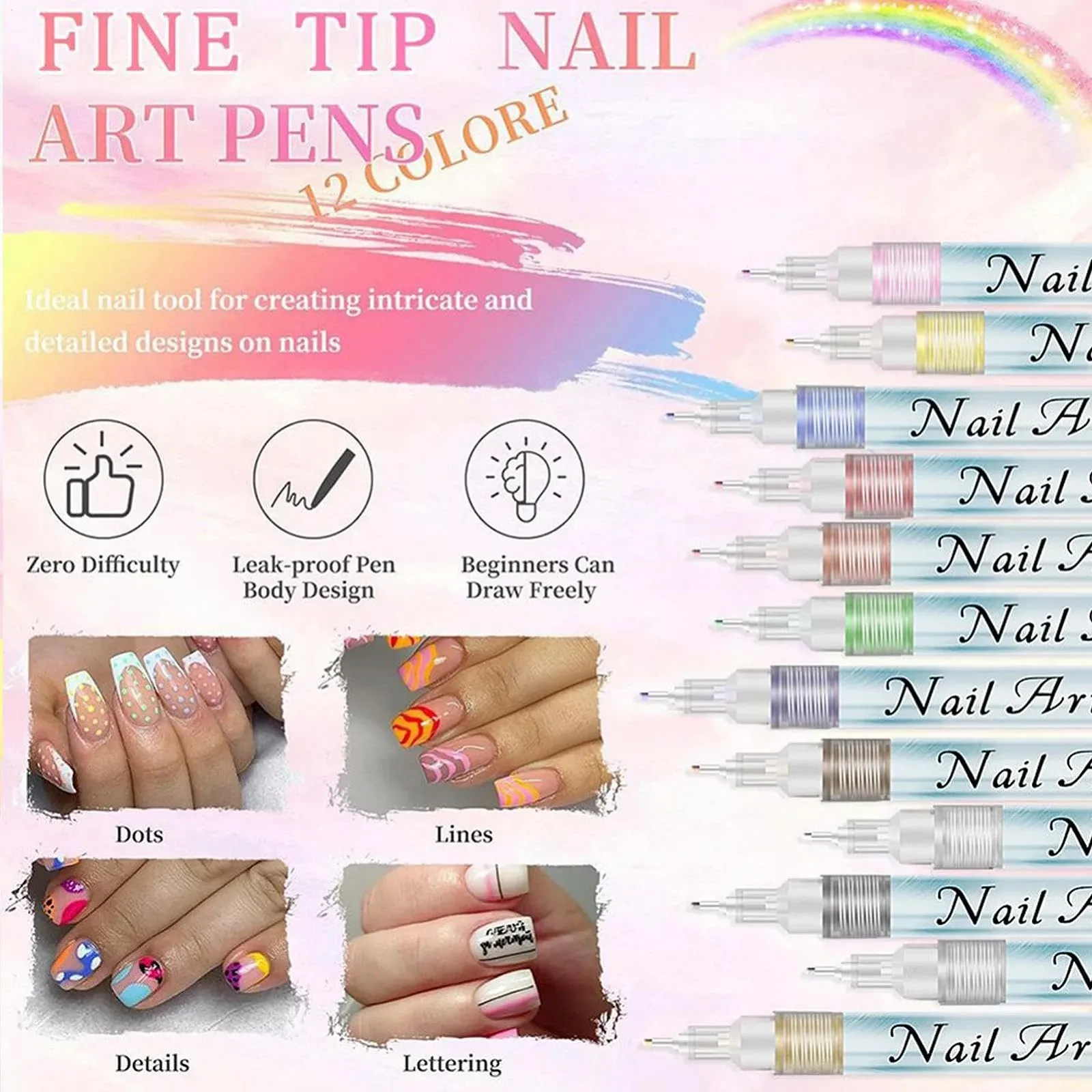 Маркеры для ногтей 12 штук Quick-Drying Fine Tips Nail Tools, фото №5 Маркеры для ногтей 12 штук Quick-Drying Fine Tips Nail Tools, фото №5