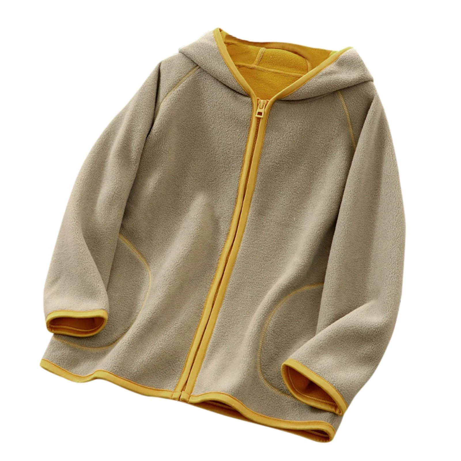 Зимняя флисовая куртка-худи на молнии для малышей, однотонная, с длинными рукавами, фото №1