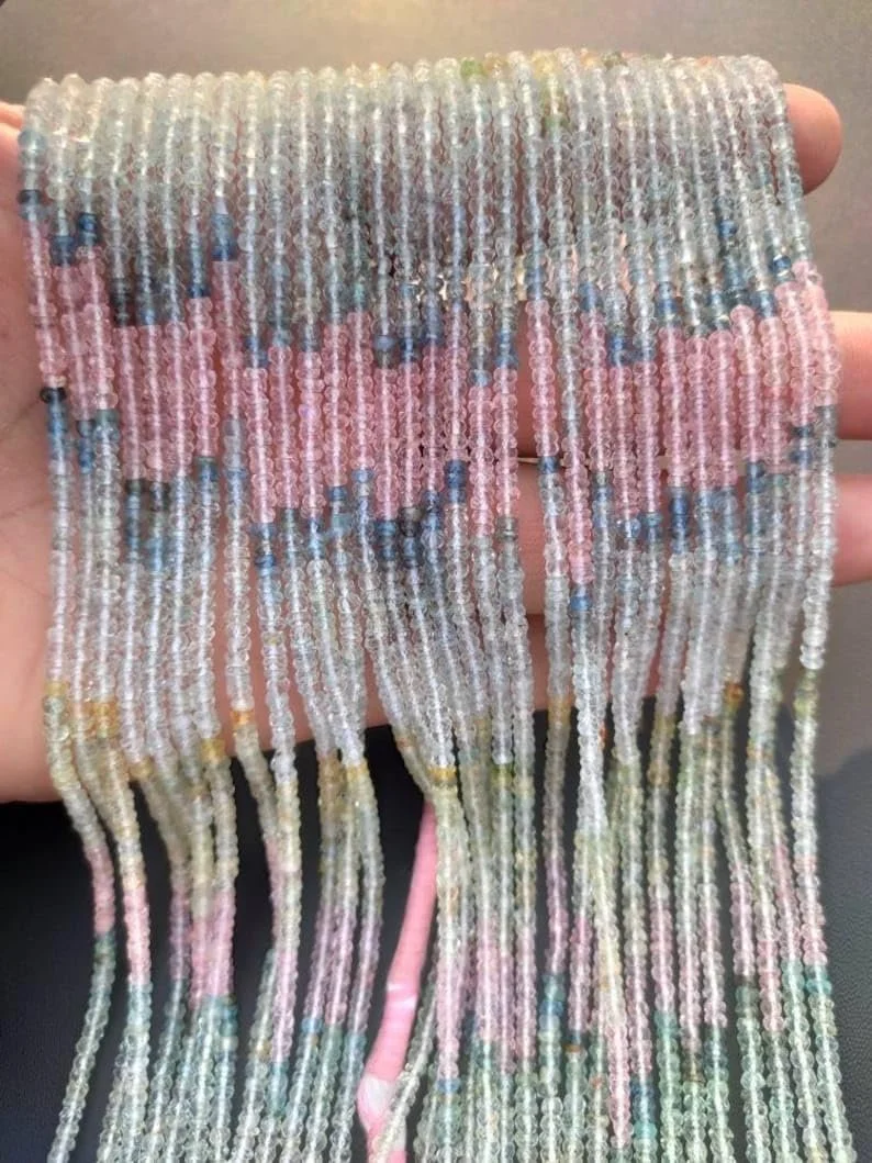 Натуральный Аквамарин Круглые граненые бусины 3-3.5 мм, нить длиной 33 см драгоценные камни для ожерелья и браслета, фото №1