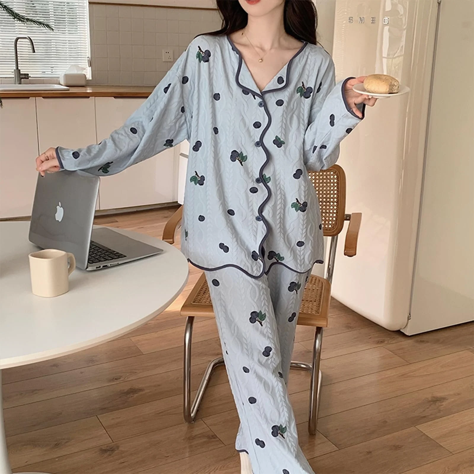 Комплект піжам GOSO для дівчат, 2 шт., бавовняна піжама на ґудзиках, вільний крій, фото №4