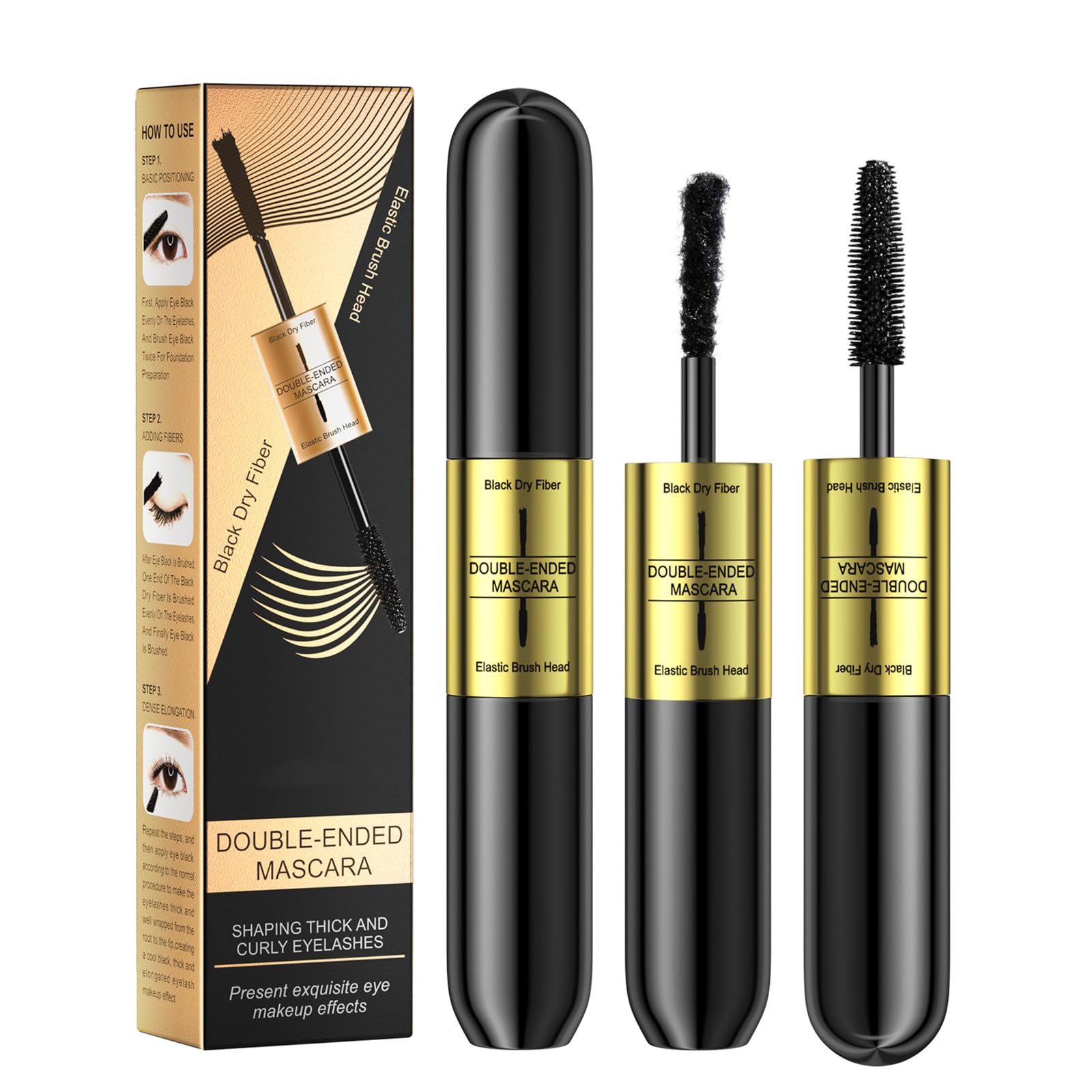 Mascara 2-in-1 водостойкий для удлинения и объёма, натуральный вид и искусственные ресницы, 4D Silk Fibre черный, фото №1