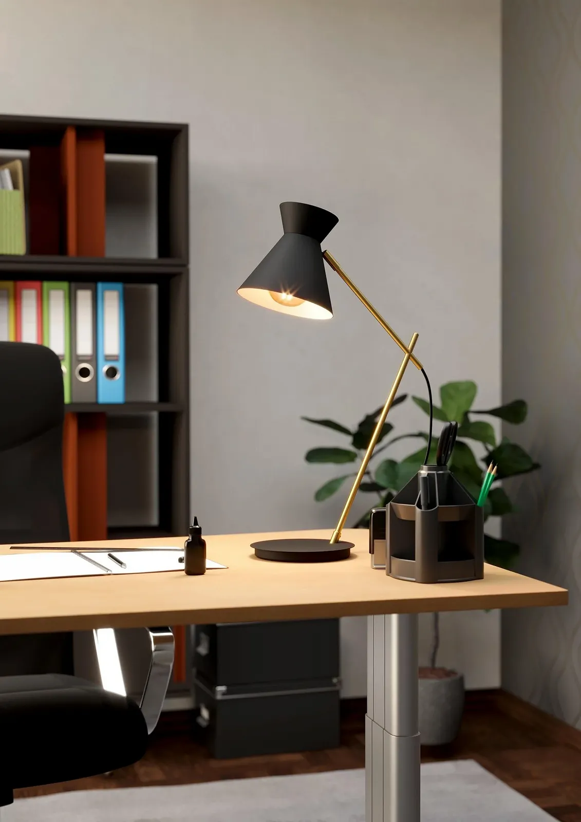 Настільна лампа EGLO Amezaga Мінімалістична Металева з вимикачем E27 Чорна, латунь, фото №4