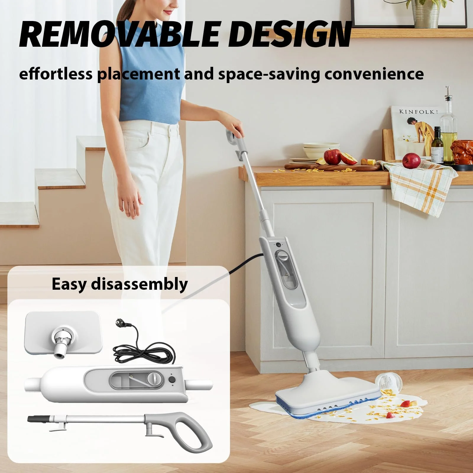 Парова швабра Бездротова Поворотна головка 120° Біла, фото №8