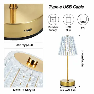 Настільна лампа Lixada Crystal Бездротова Вінтажна 3 кольори LED Сенсорна Акумуляторна Золота synthetic.ua - Фото 1