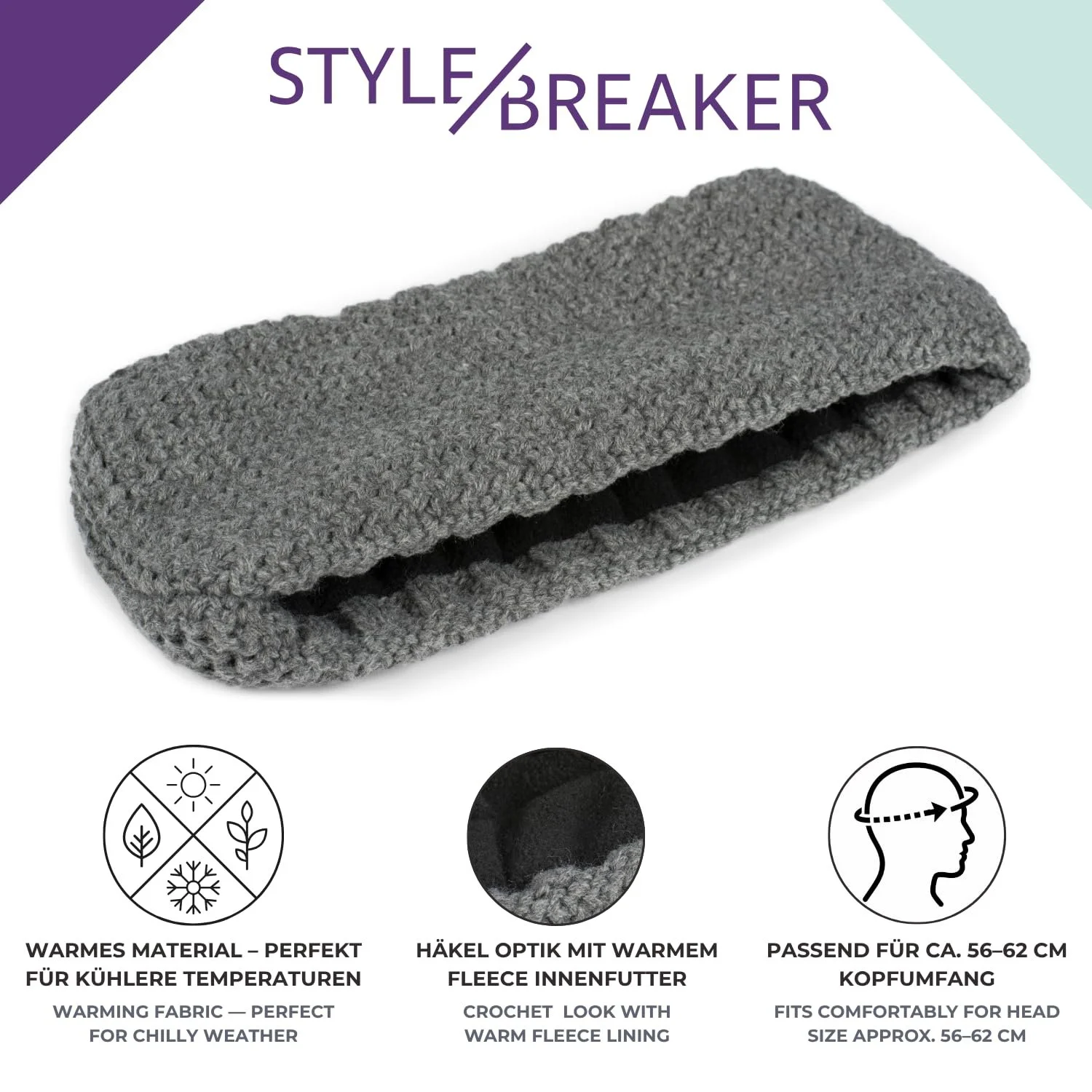 Пов'язка на голову styleBREAKER Жіноча Однотонна В'язана, фото №3