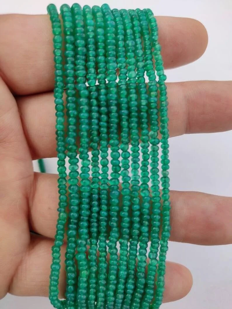 Бусины Оникс Зеленый Натуральный Граненый Рондель 3-3.5 мм, фото №1