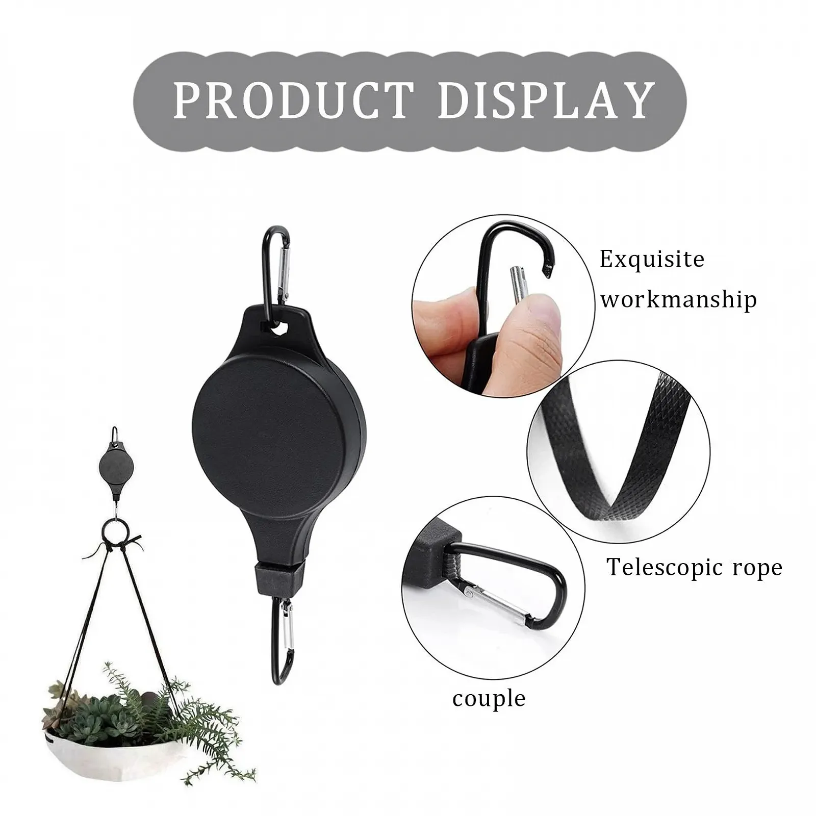 Підвісні тримачі-ролики для рослин 2 шт. Регульовані Чорні, фото №3 Підвісні тримачі-ролики для рослин 2 шт. Регульовані Чорні, фото №3