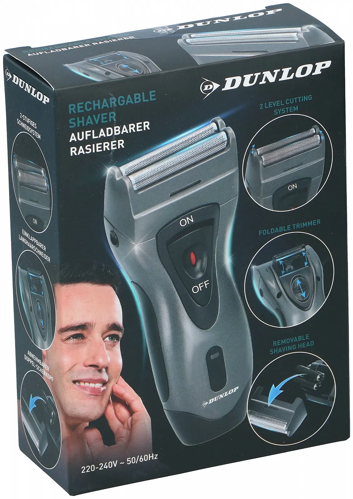 Електробритва Dunlop 230 V PL 2 Rotating Cutting Pieces Black/Grey, фото №4
