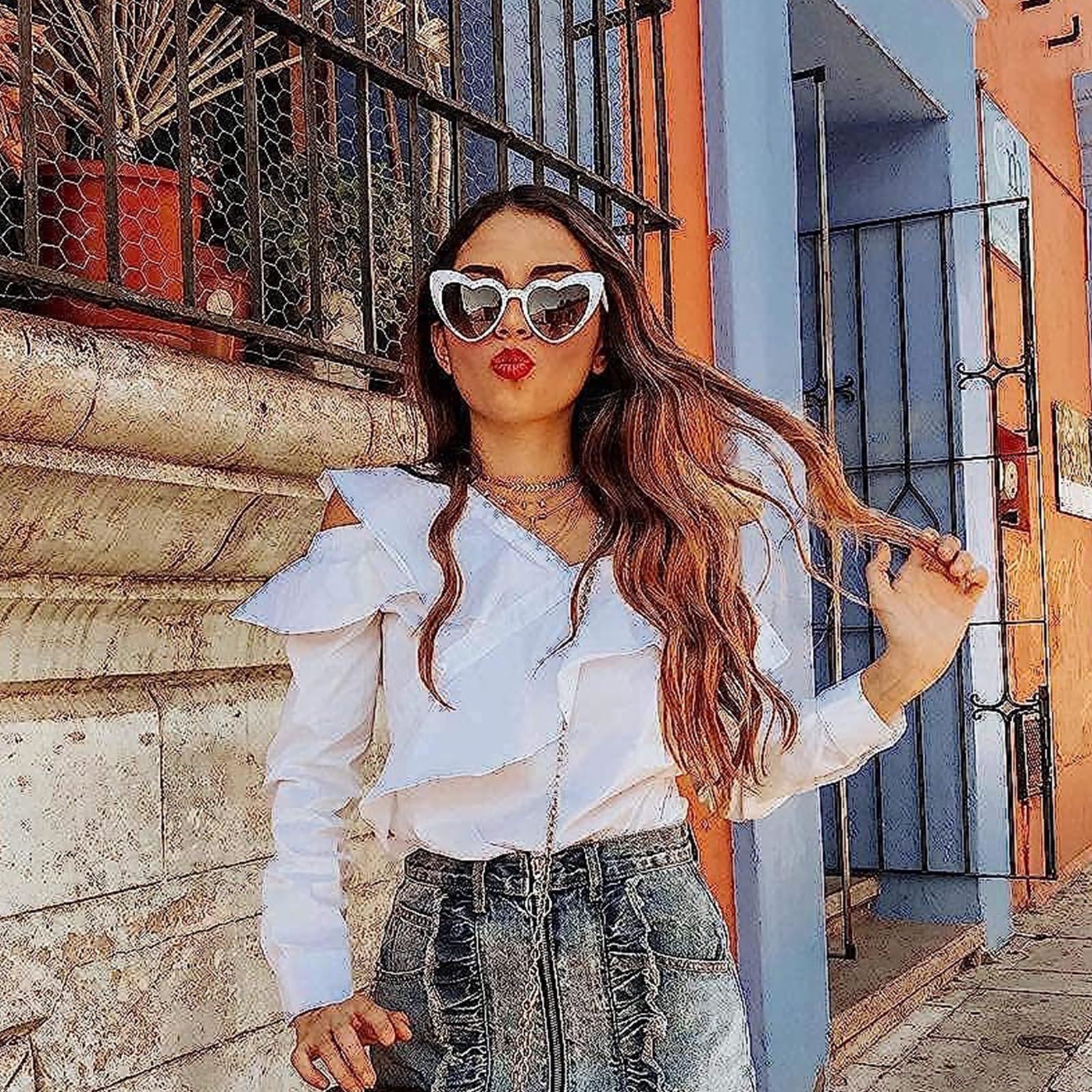 Сонцезахисні окуляри Серце NICECONE з перлинами для жінок Білі Вінтажні, фото №6