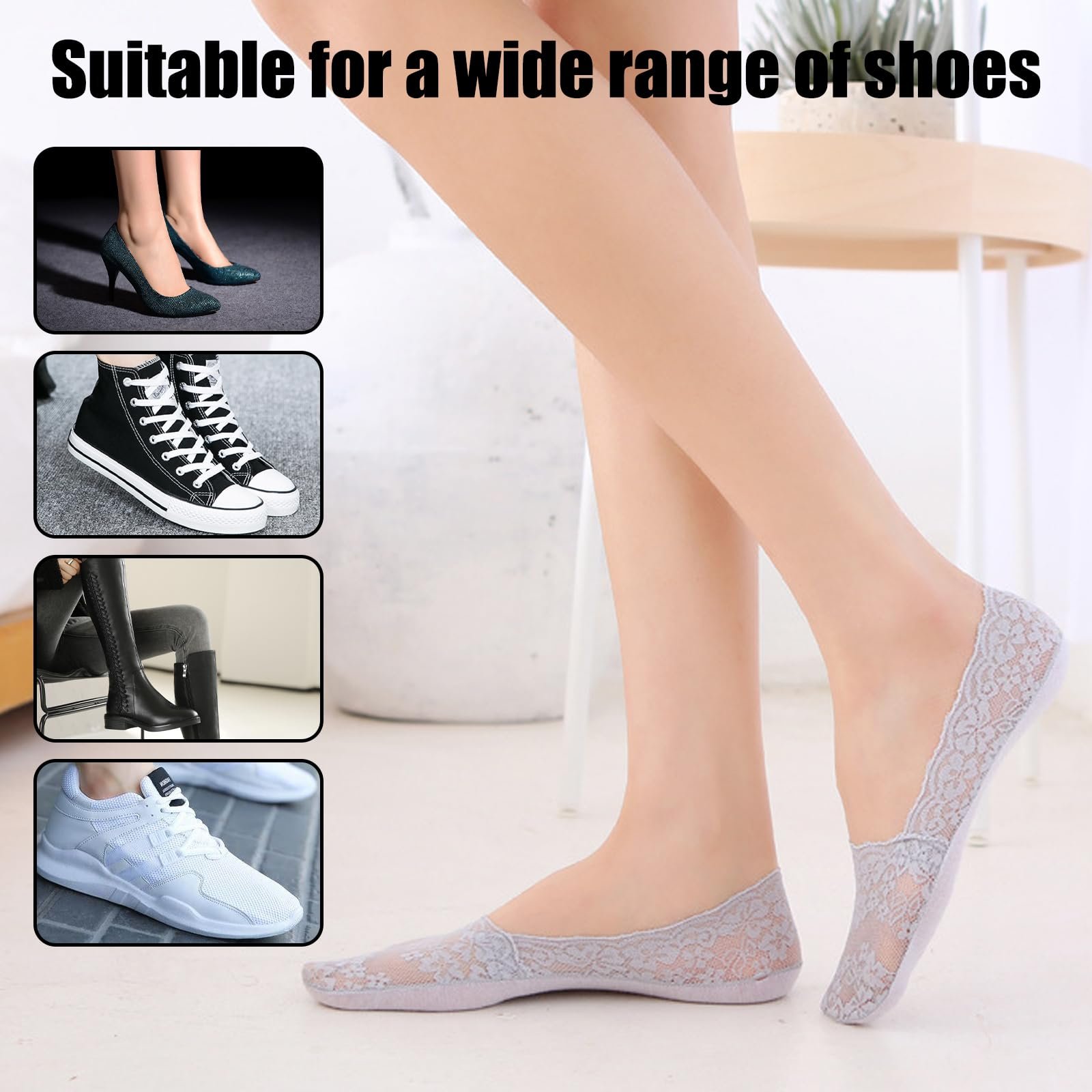 Жіночі невидимі шкарпетки 5 пар Мереживні, фото №5